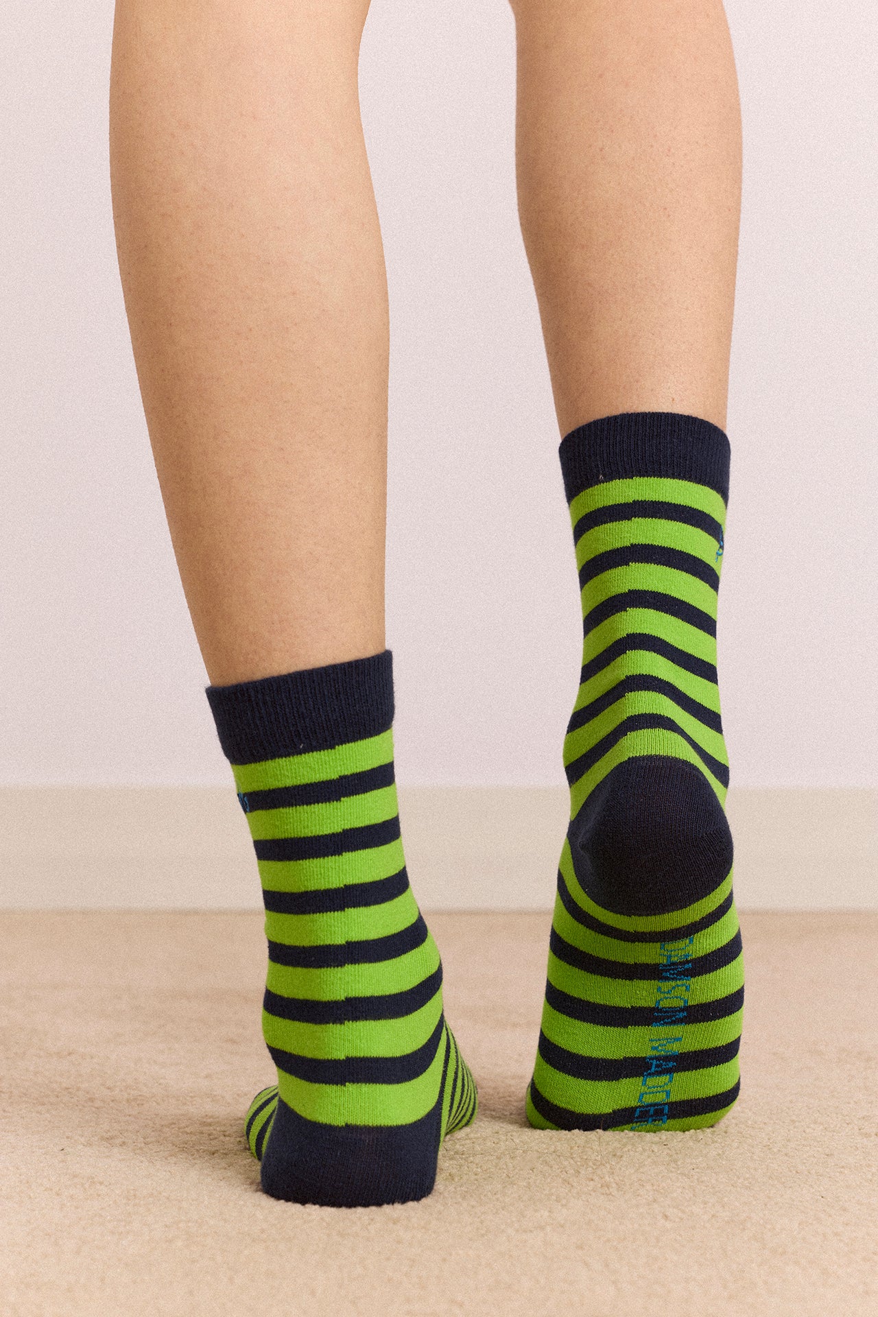 2 Pack Calf Length Socks - Navy/Green Stripe/Spot - Image 5