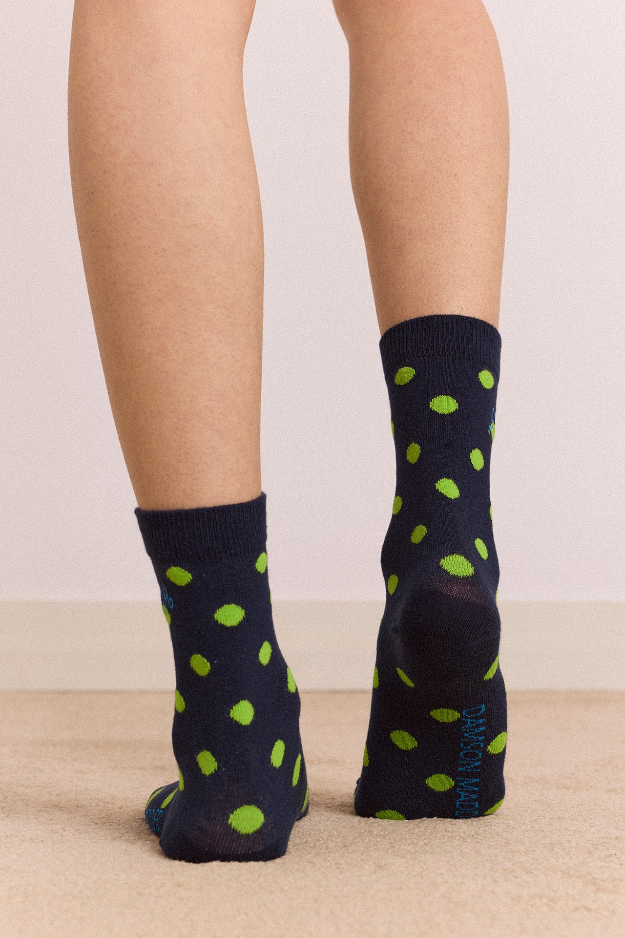 2 Pack Calf Length Socks - Navy/Green Stripe/Spot - Image 6