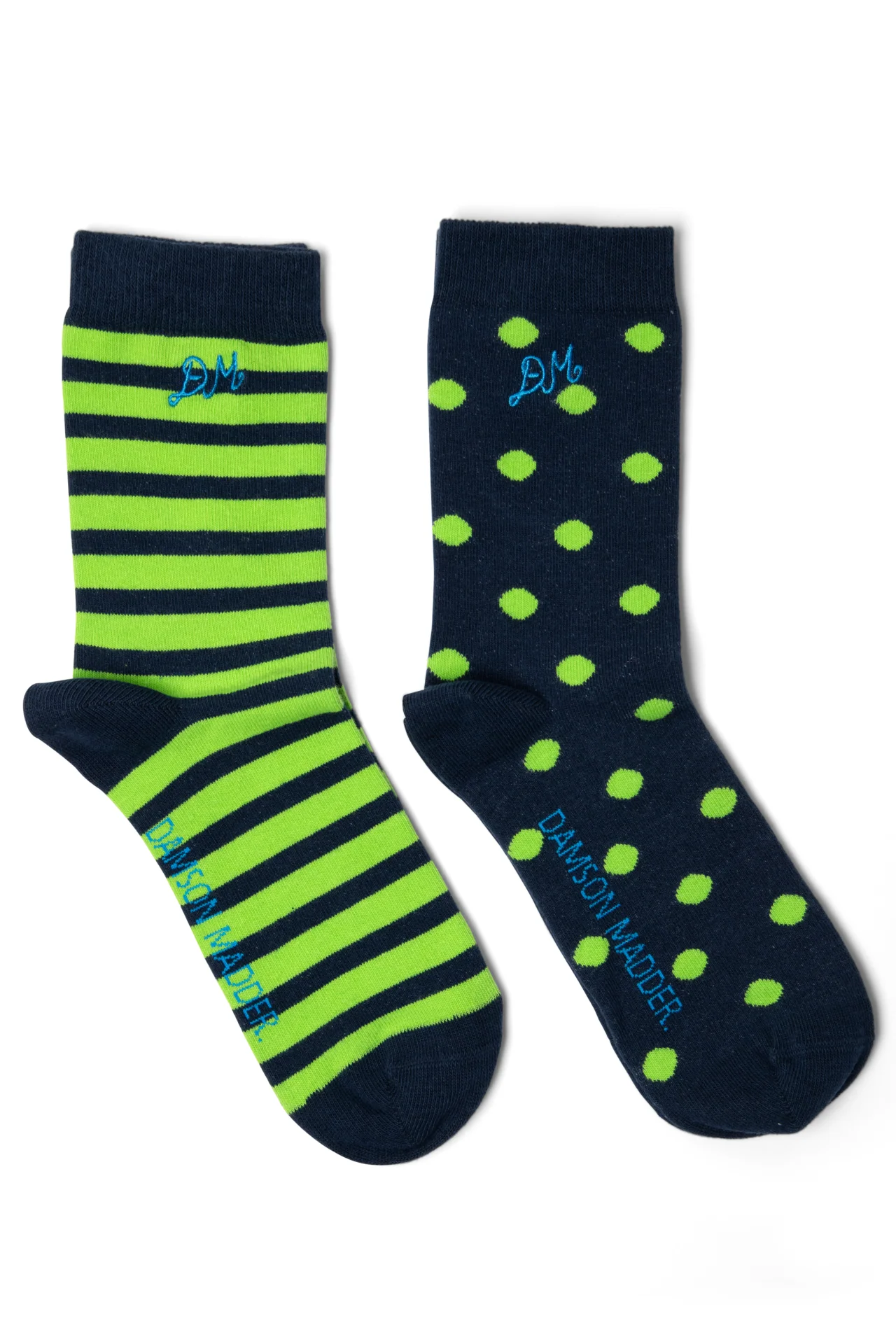 2 Pack Calf Length Socks - Navy/Green Stripe/Spot - Image 7