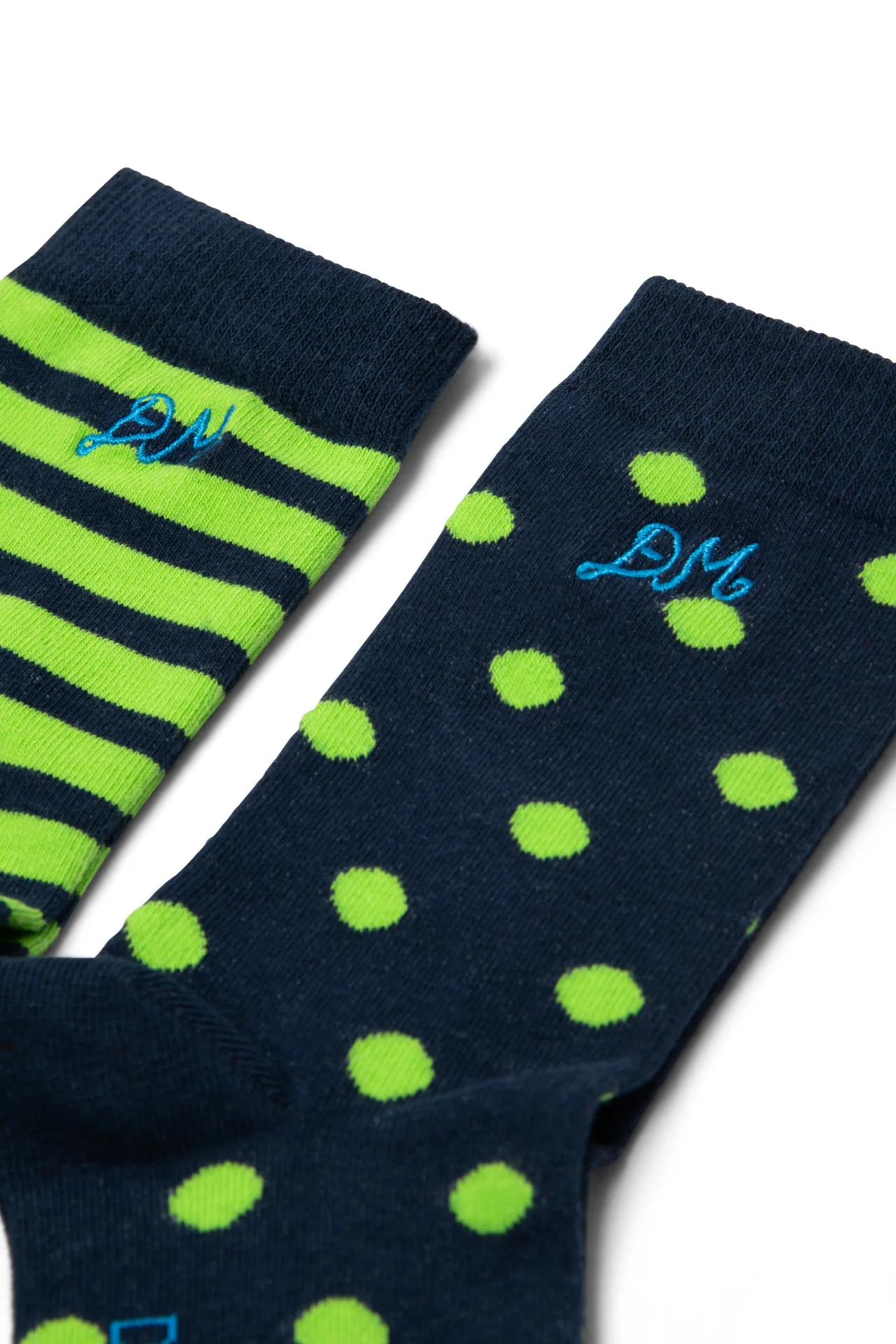 2 Pack Calf Length Socks - Navy/Green Stripe/Spot - Image 8