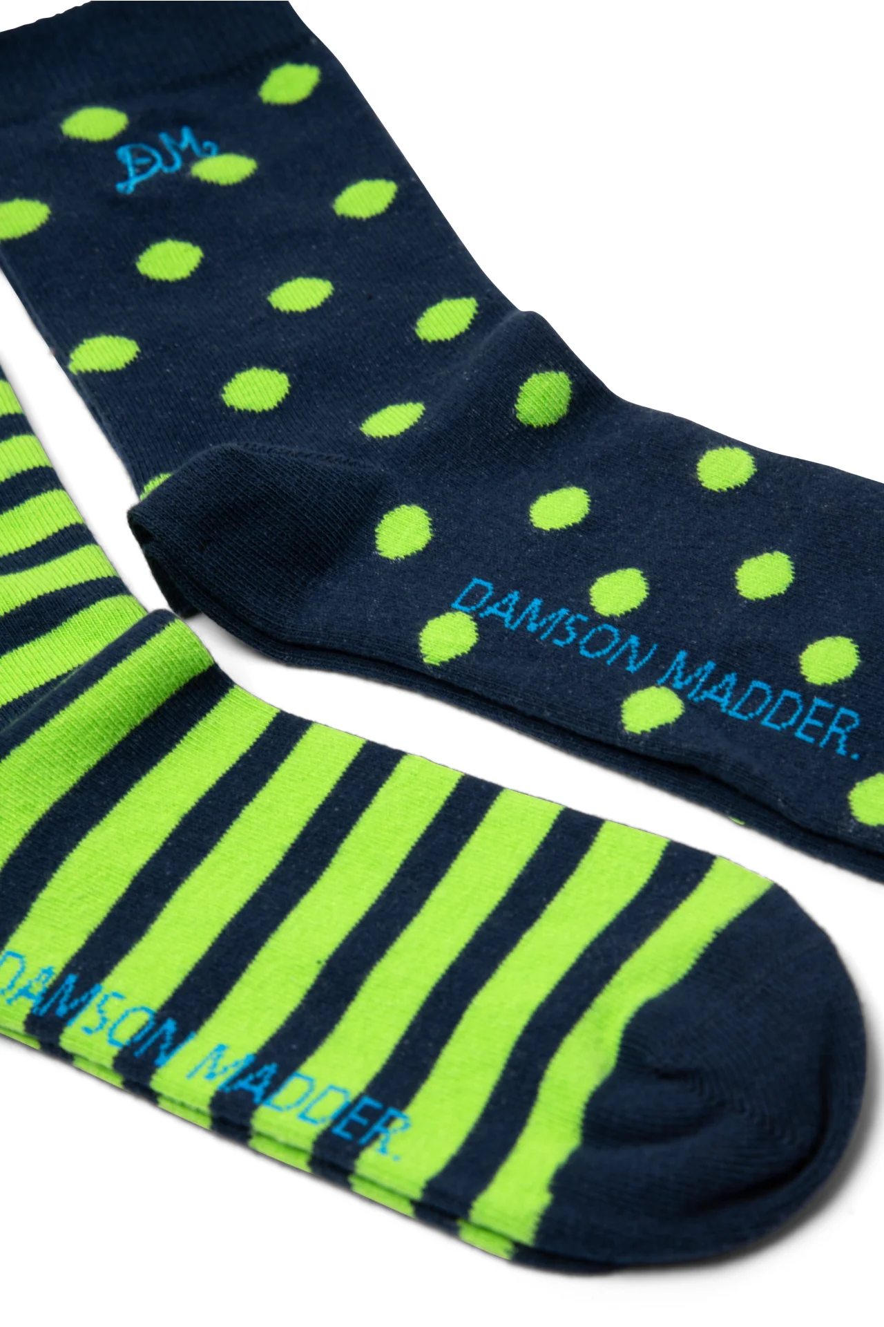 2 Pack Calf Length Socks - Navy/Green Stripe/Spot - Image 9
