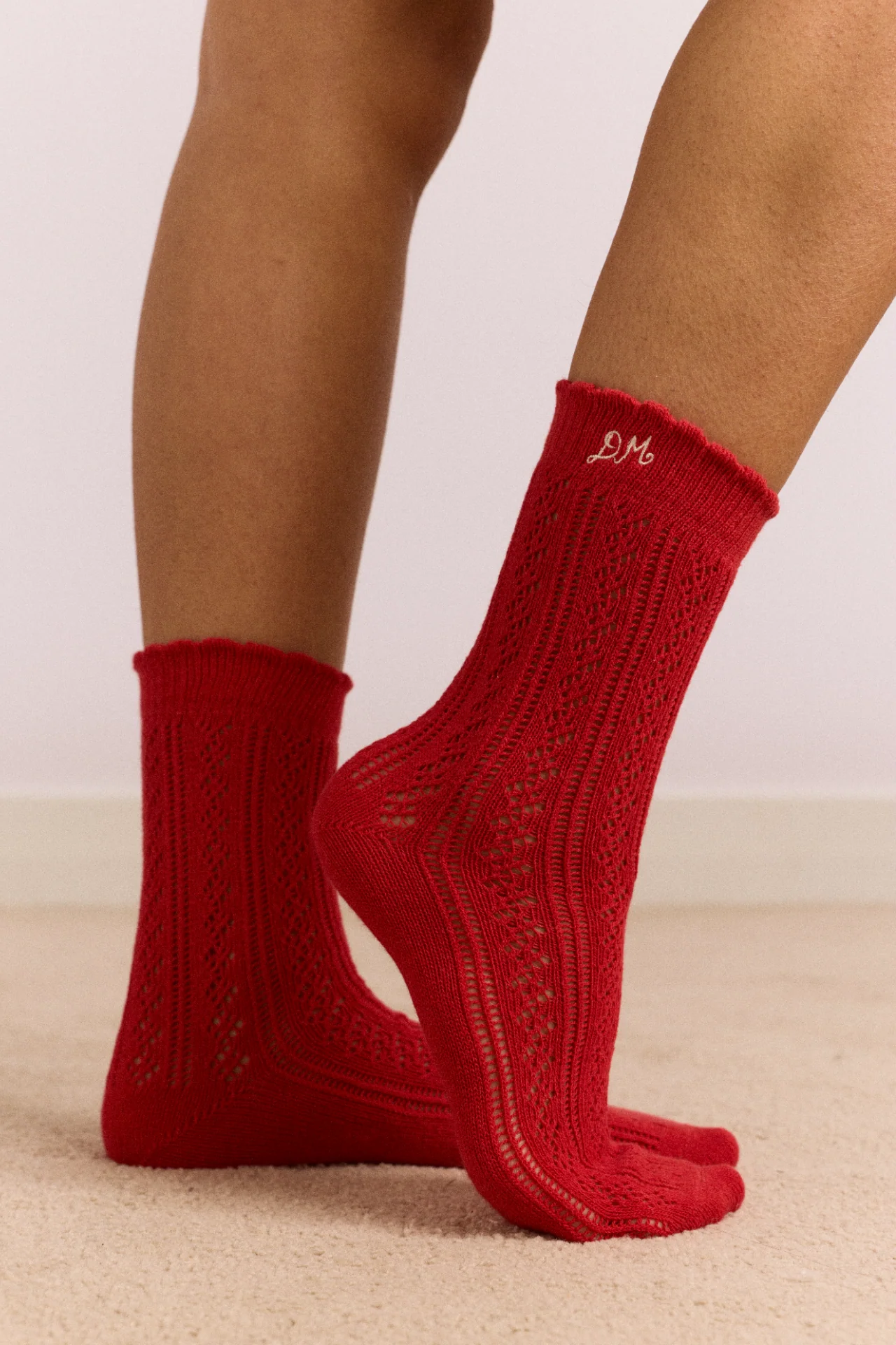2 Pack Socks - Red & Cream Pointelle - Image 2