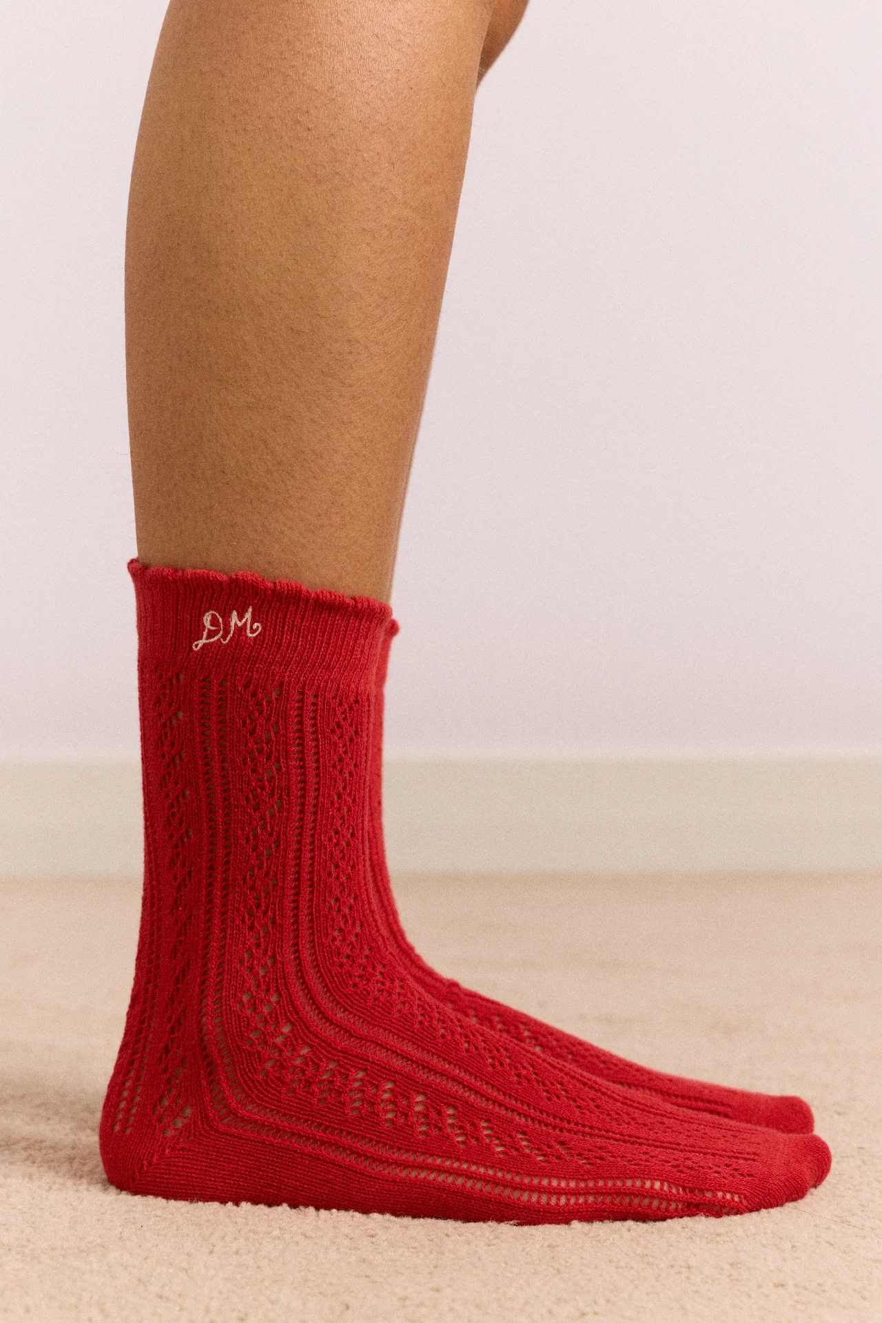 2 Pack Socks - Red & Cream Pointelle - Image 4