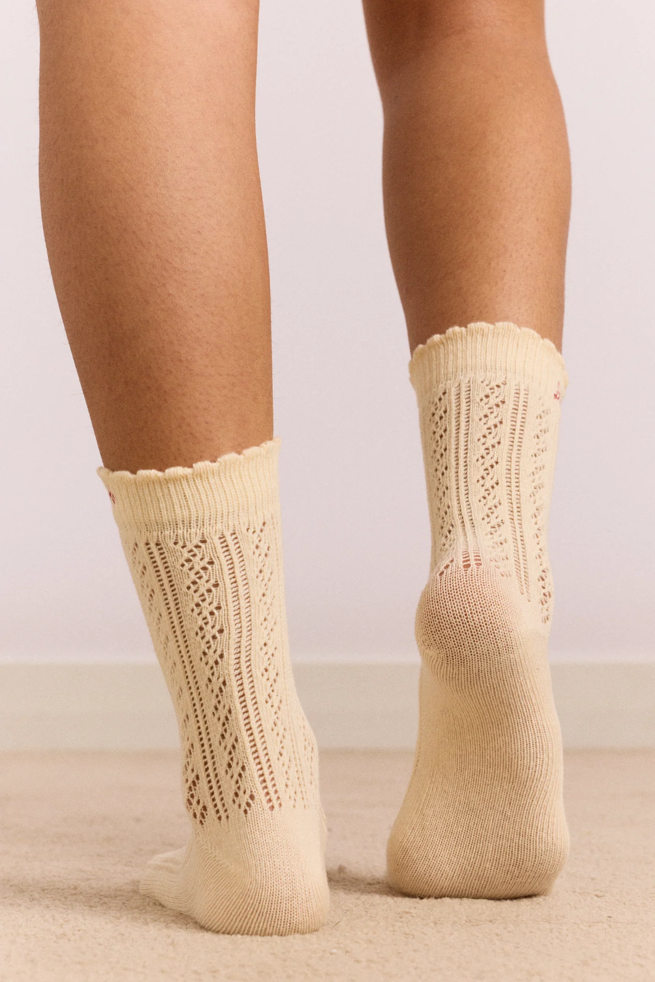 2 Pack Socks - Red & Cream Pointelle - Image 5