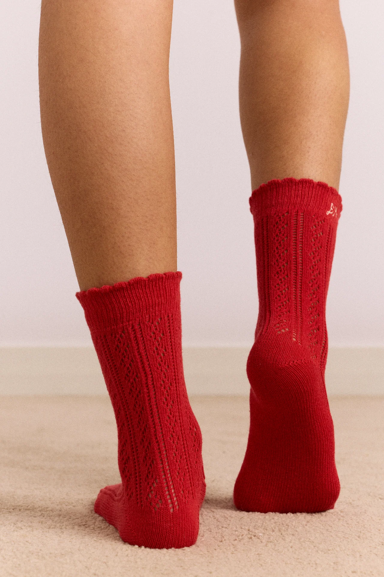 2 Pack Socks - Red & Cream Pointelle - Image 6