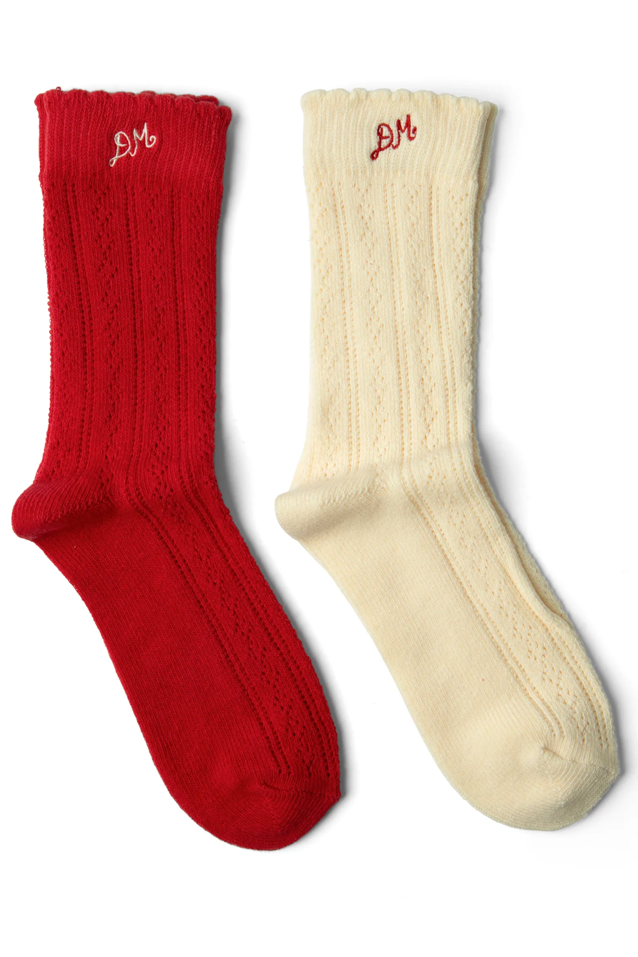 2 Pack Socks - Red & Cream Pointelle - Image 7