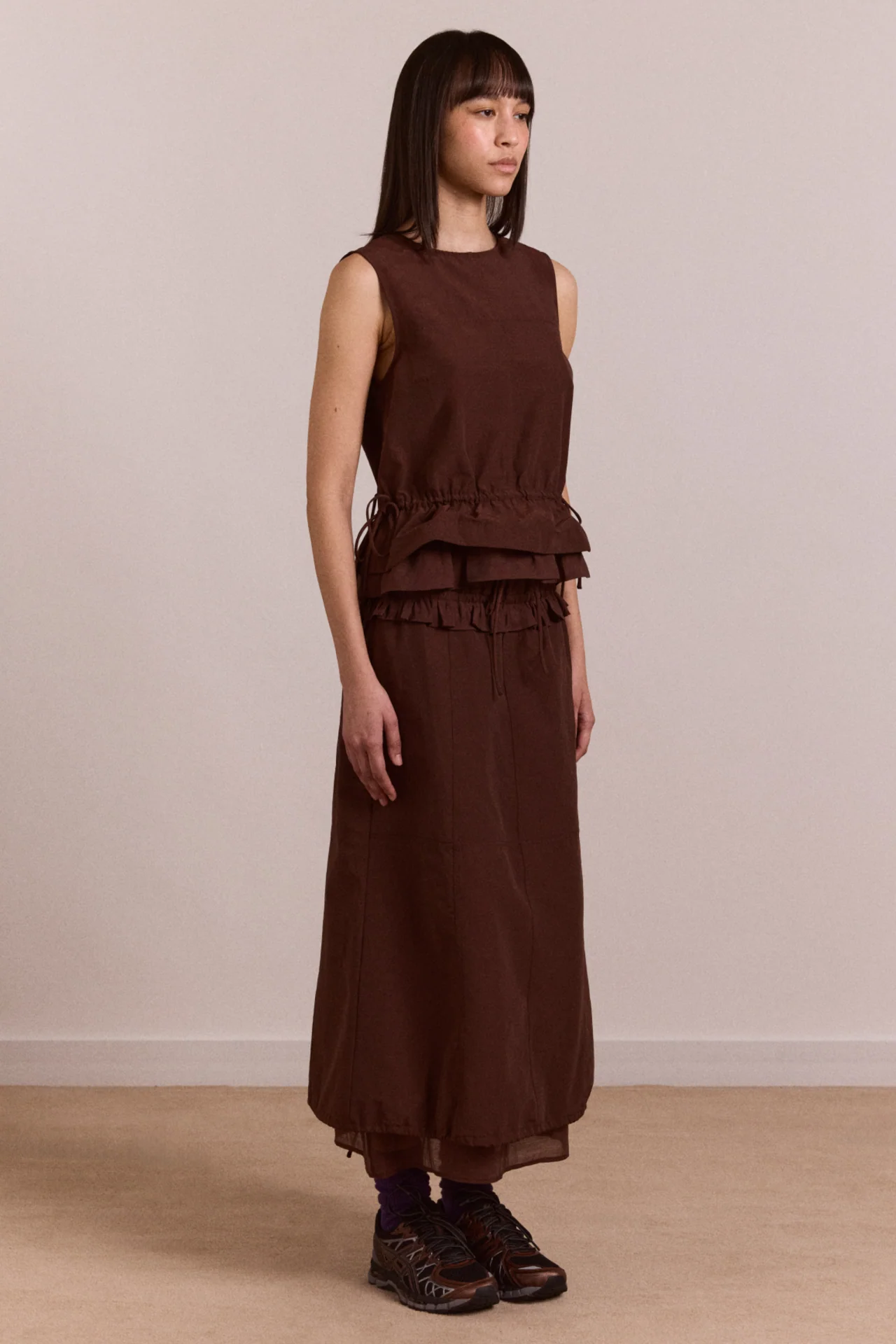 Amber Double Layer Midi Skirt - Choc - Image 3