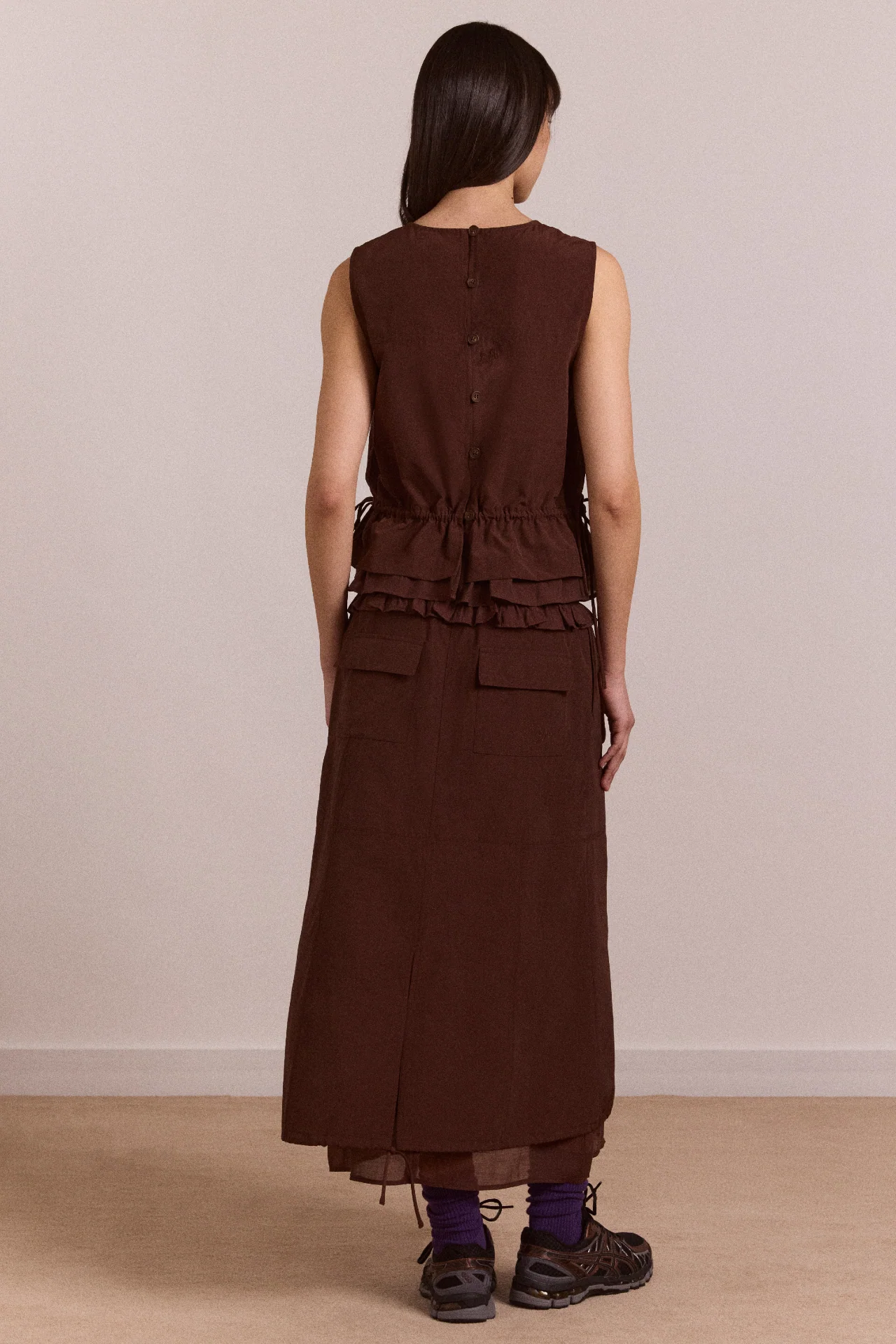 Amber Double Layer Midi Skirt - Choc - Image 4