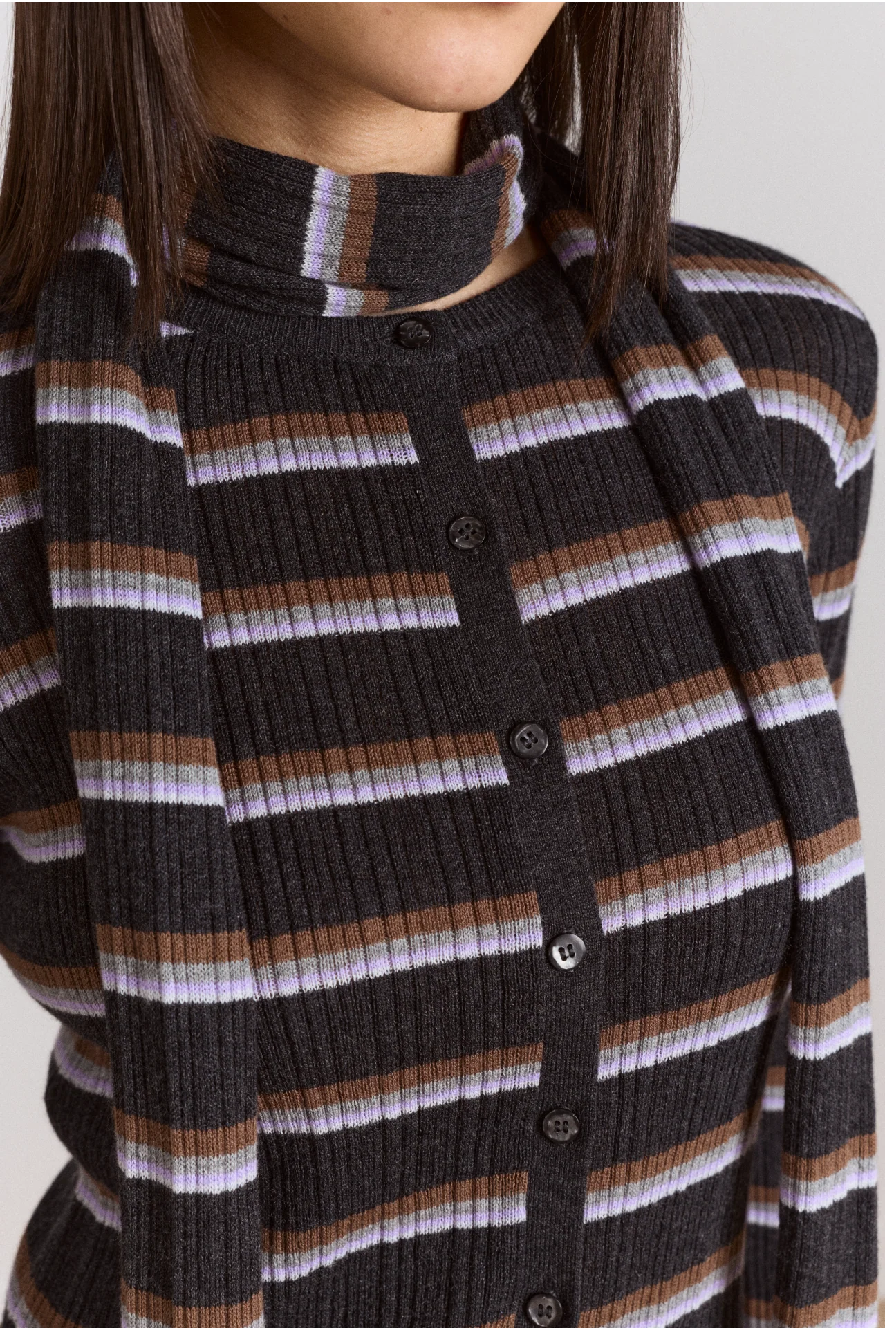 Anelis Cotton Merino Blend Cardigan- Multi Stripe - Image 9