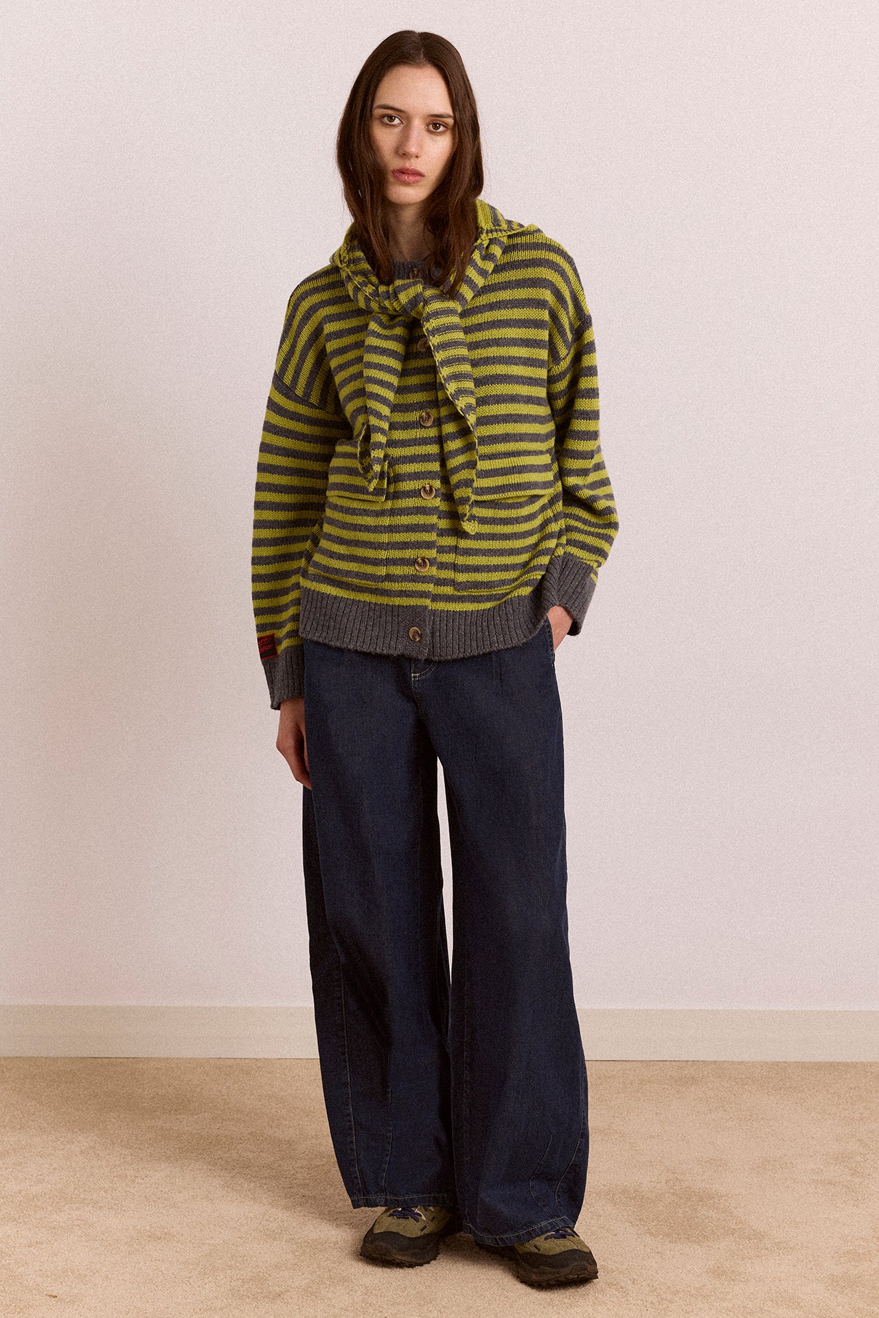 Anouk Cardigan With Removable Hood - Olive/Grey - Image 3