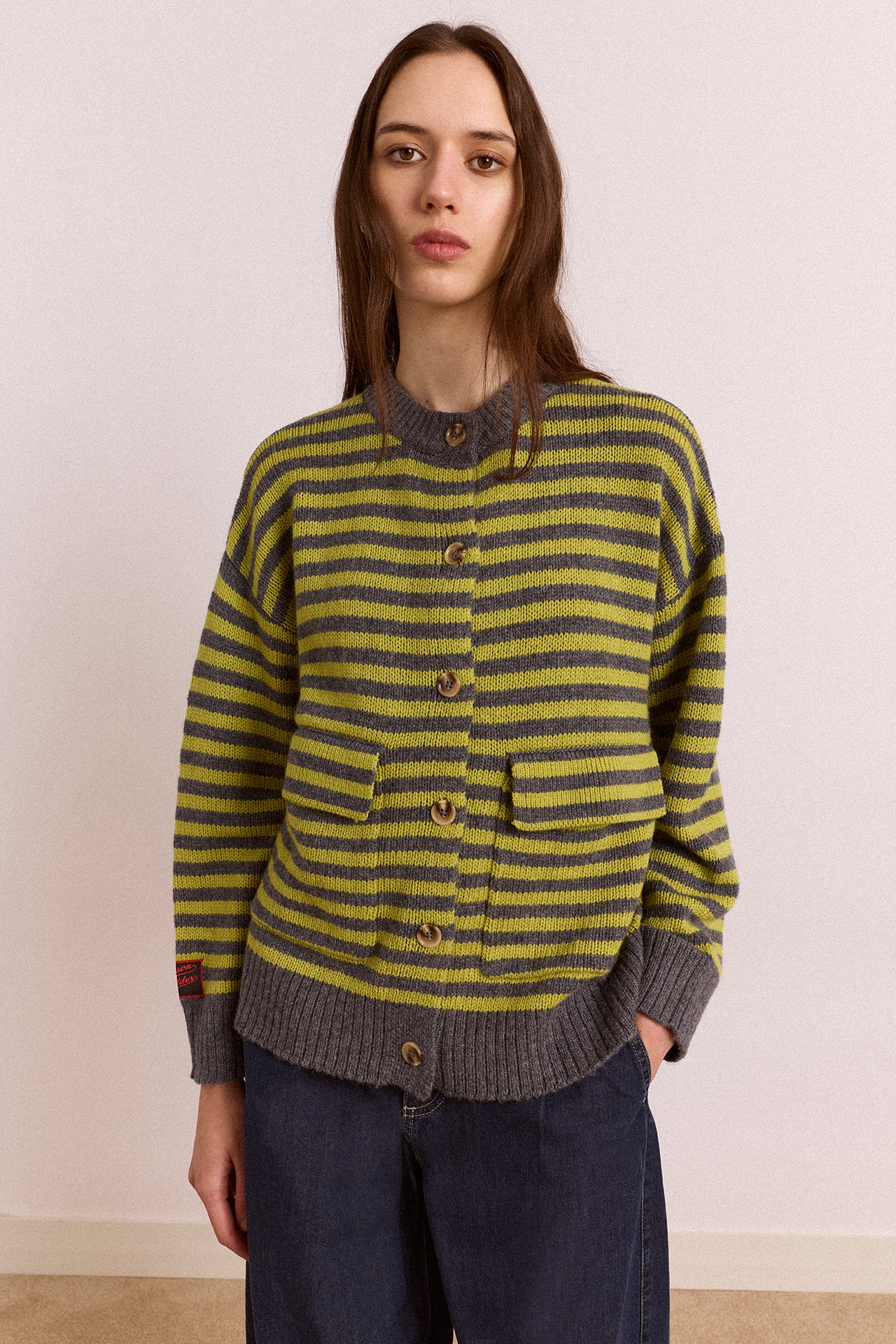 Anouk Cardigan With Removable Hood - Olive/Grey - Image 4