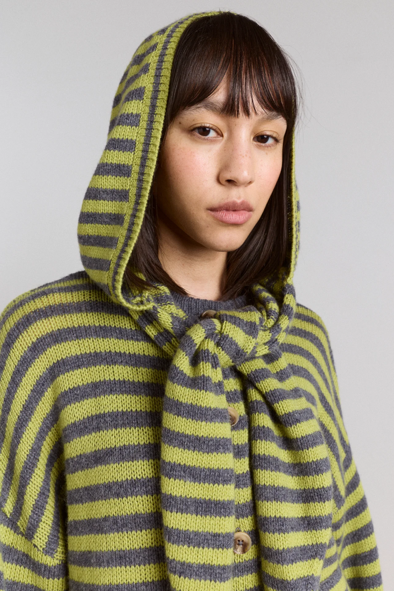 Anouk Cardigan With Removable Hood - Olive/Grey - Image 8