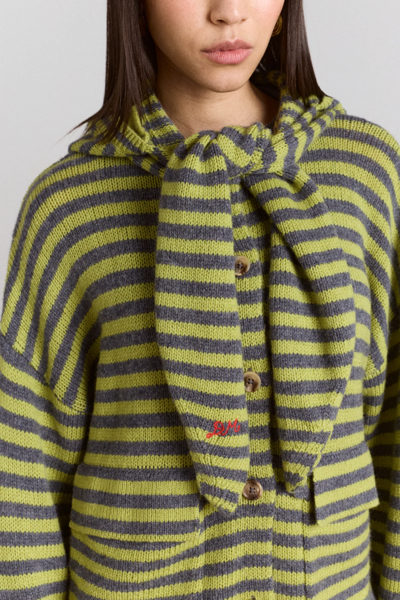 Anouk Cardigan With Removable Hood - Olive/Grey - Image 9