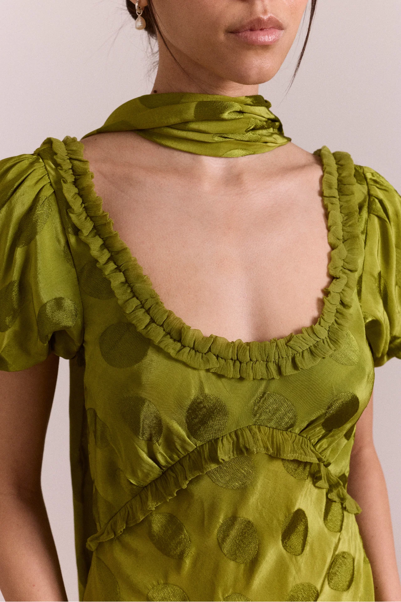 Aoife Midi Dress - Jacquard Green Spot - Image 8