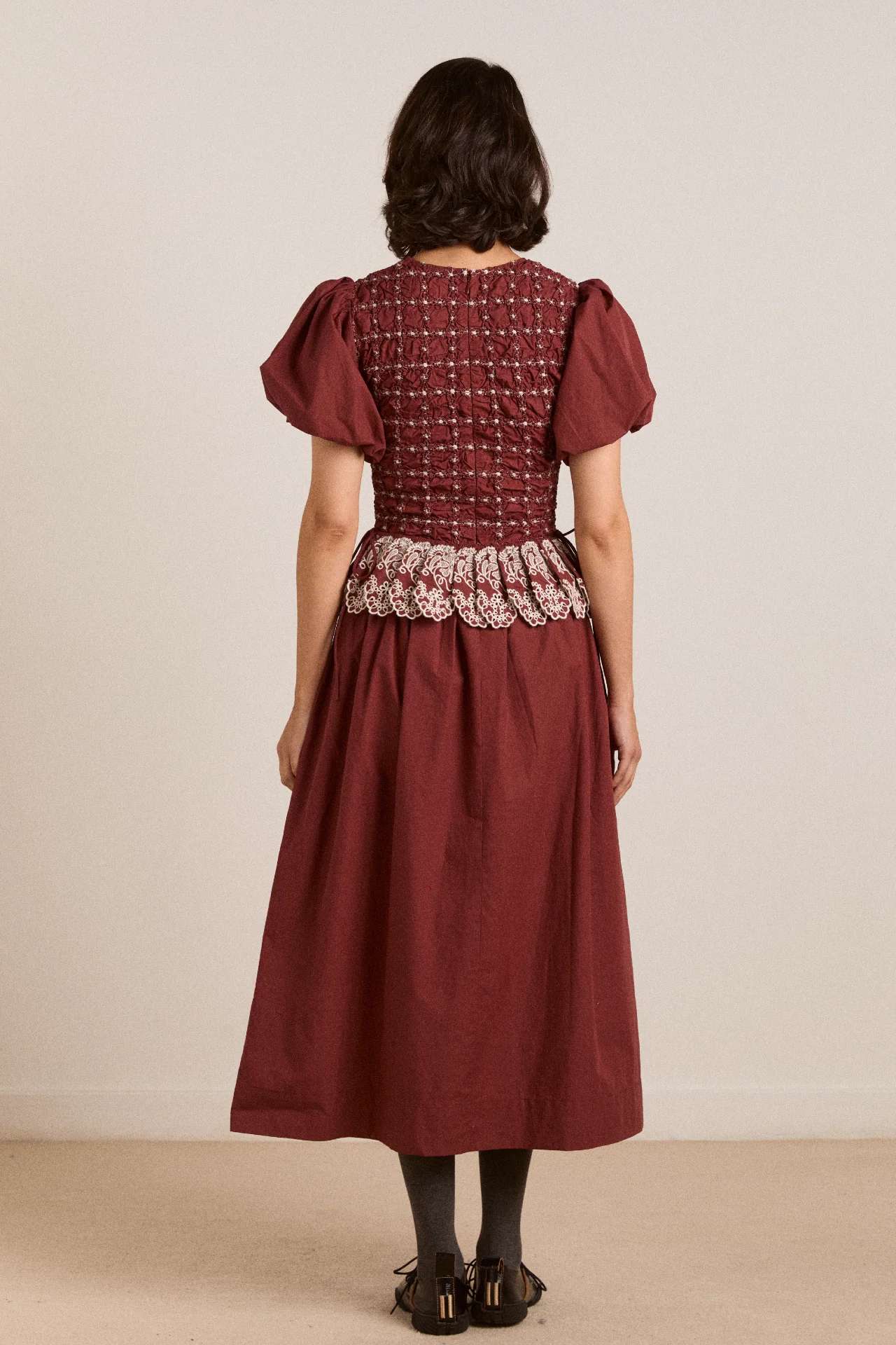 Audrey Midi Dress - Burg/Butter Stitching - Image 5