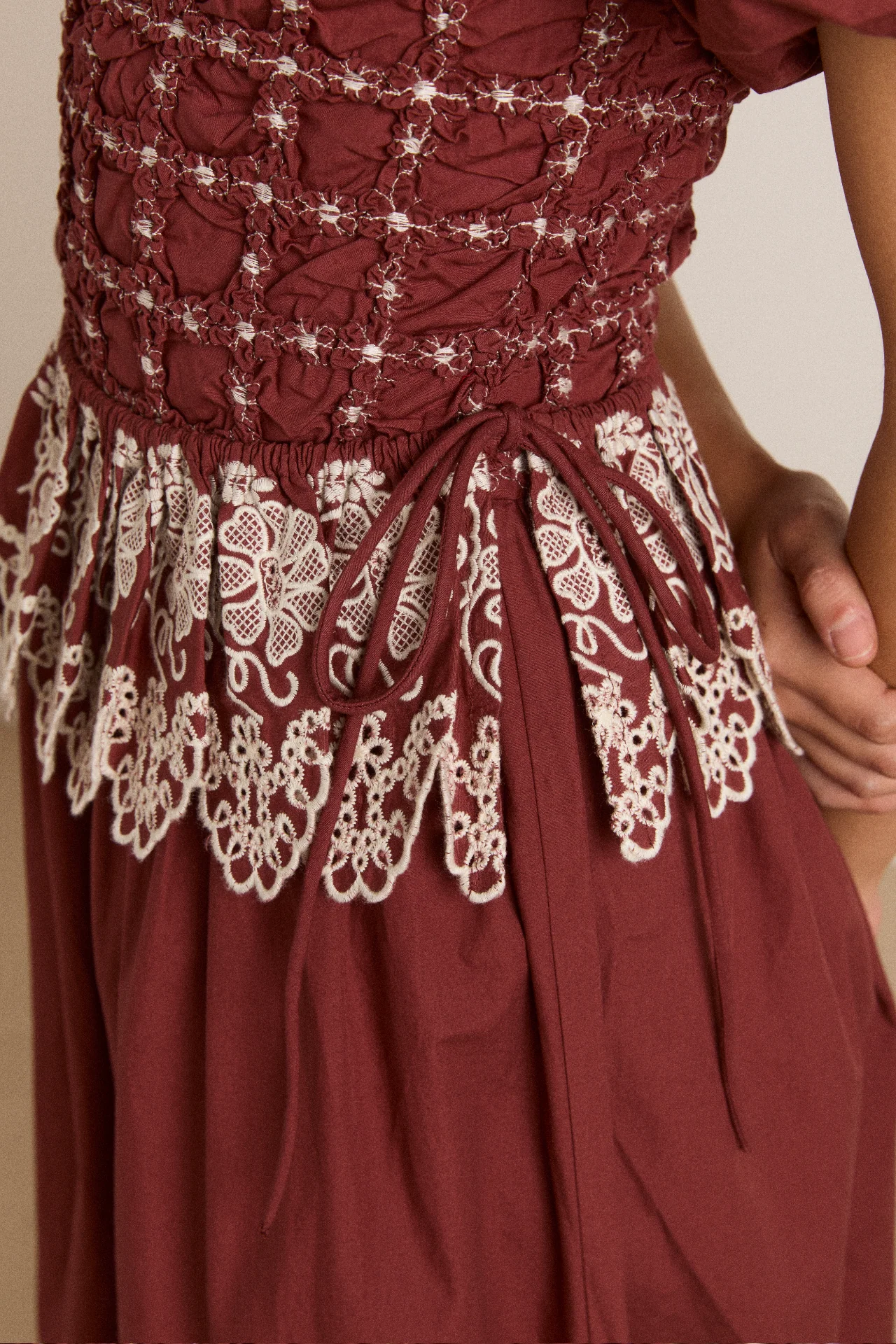 Audrey Midi Dress - Burg/Butter Stitching - Image 8