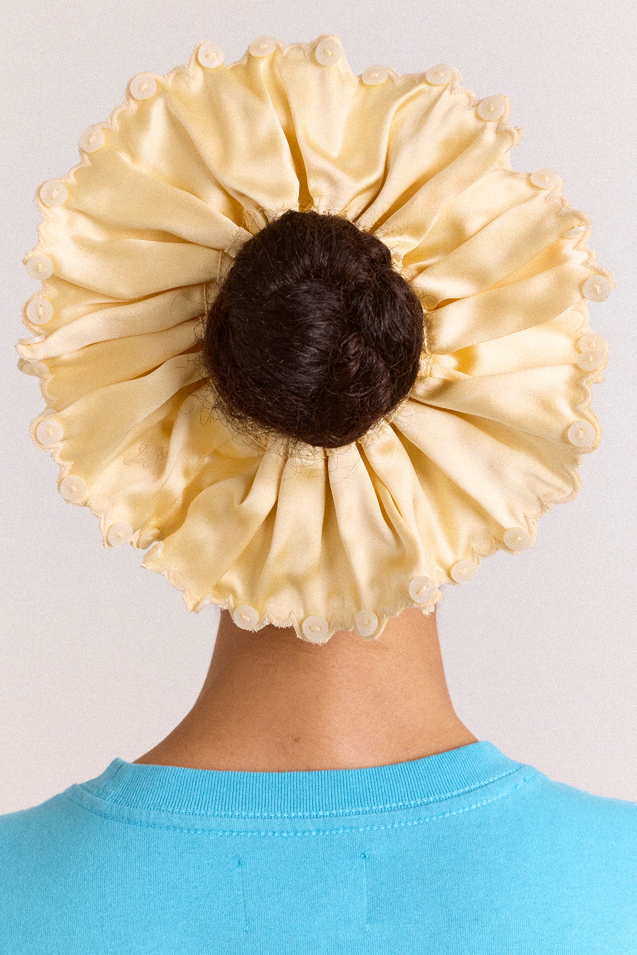 Button Detail Scrunchie - Yellow Satin - Image 2