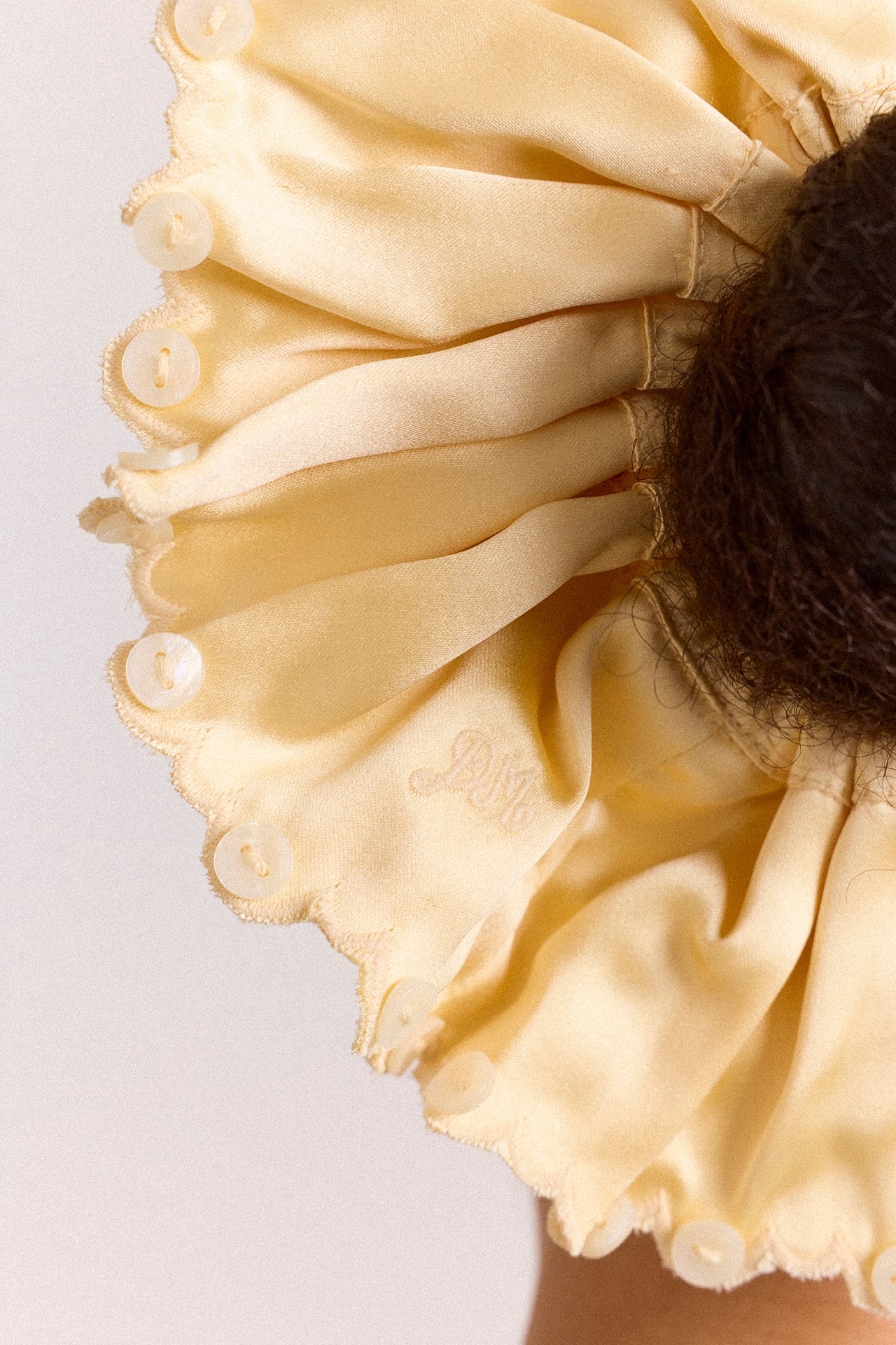 Button Detail Scrunchie - Yellow Satin - Image 3