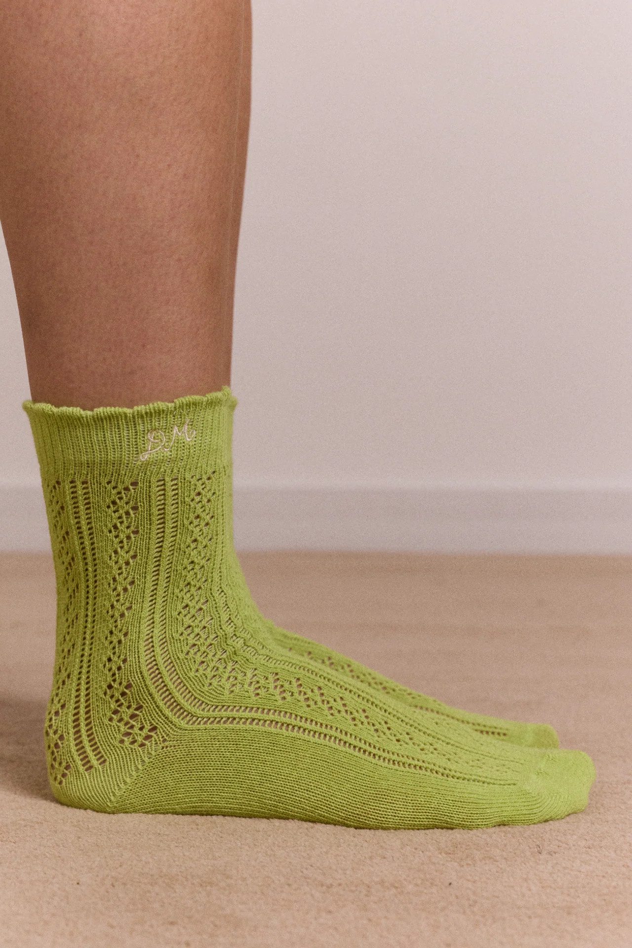 Calf Length 2 Pack Pointelle Socks- Celery & Aqua - Image 4