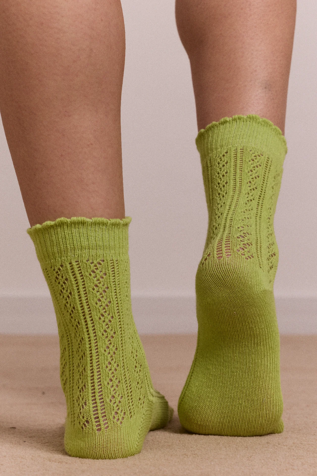 Calf Length 2 Pack Pointelle Socks- Celery & Aqua - Image 5