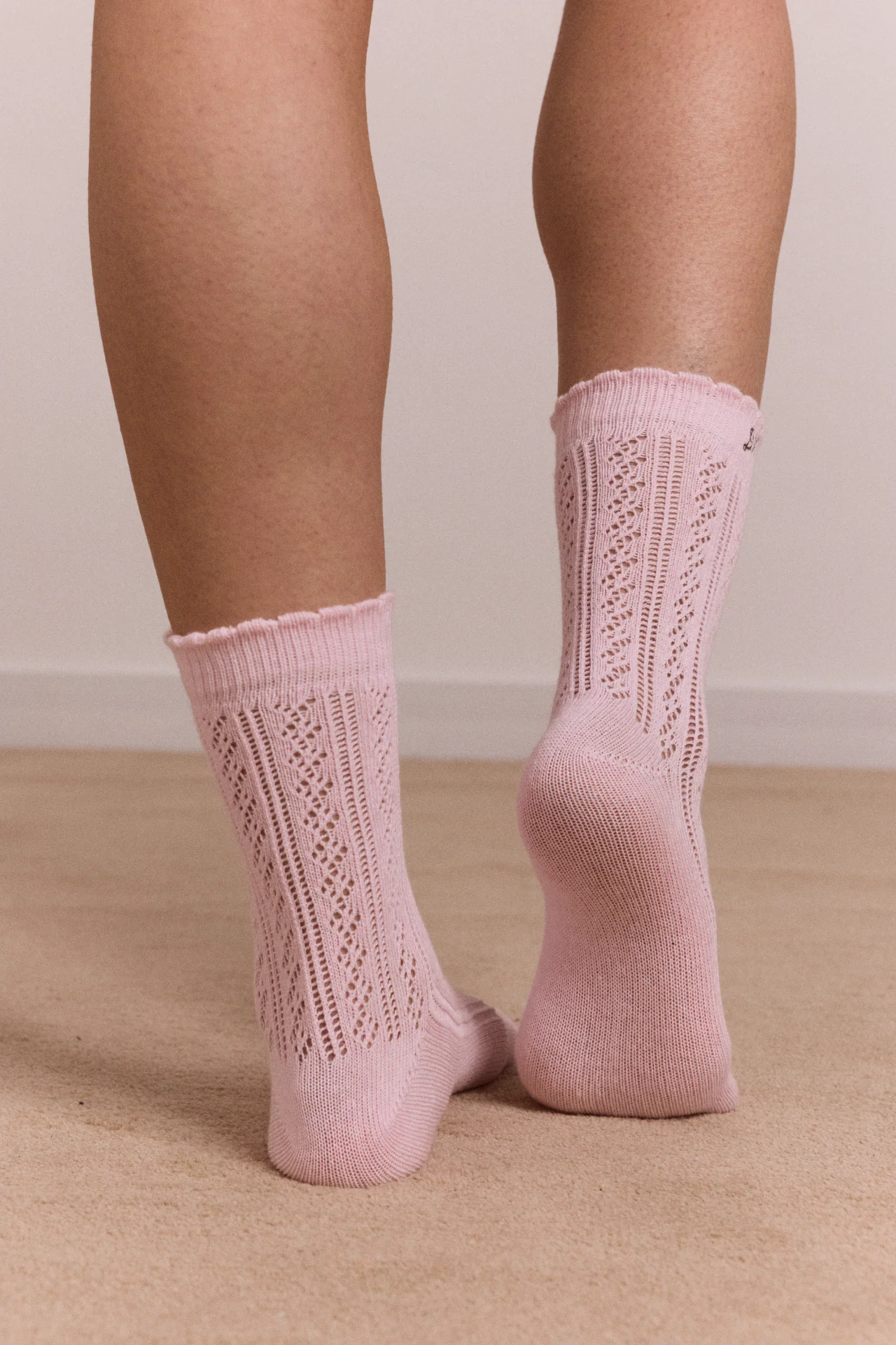 Calf Length 2 Pack Pointelle Socks - Choc & Pink - Image 5