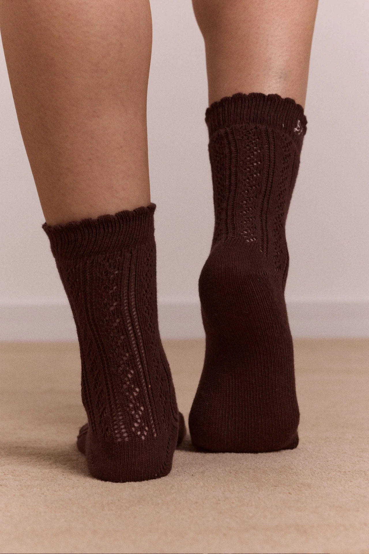 Calf Length 2 Pack Pointelle Socks - Choc & Pink - Image 6