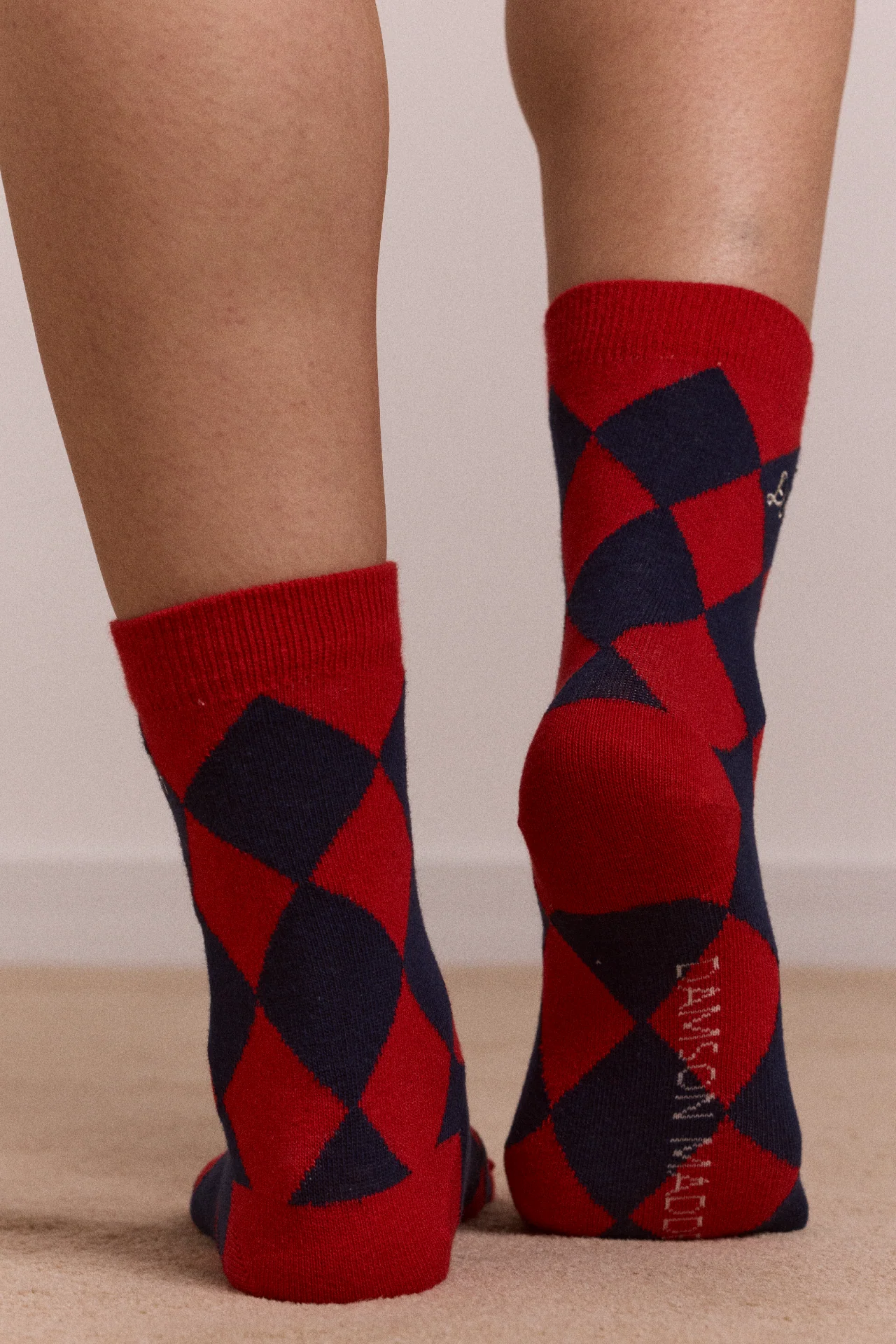 Calf Length Socks - Navy & Red Harlequin - Image 3