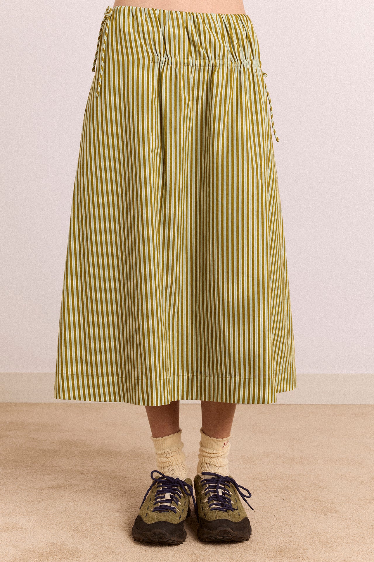 Caspia Midi Skirt - Basil Stripe