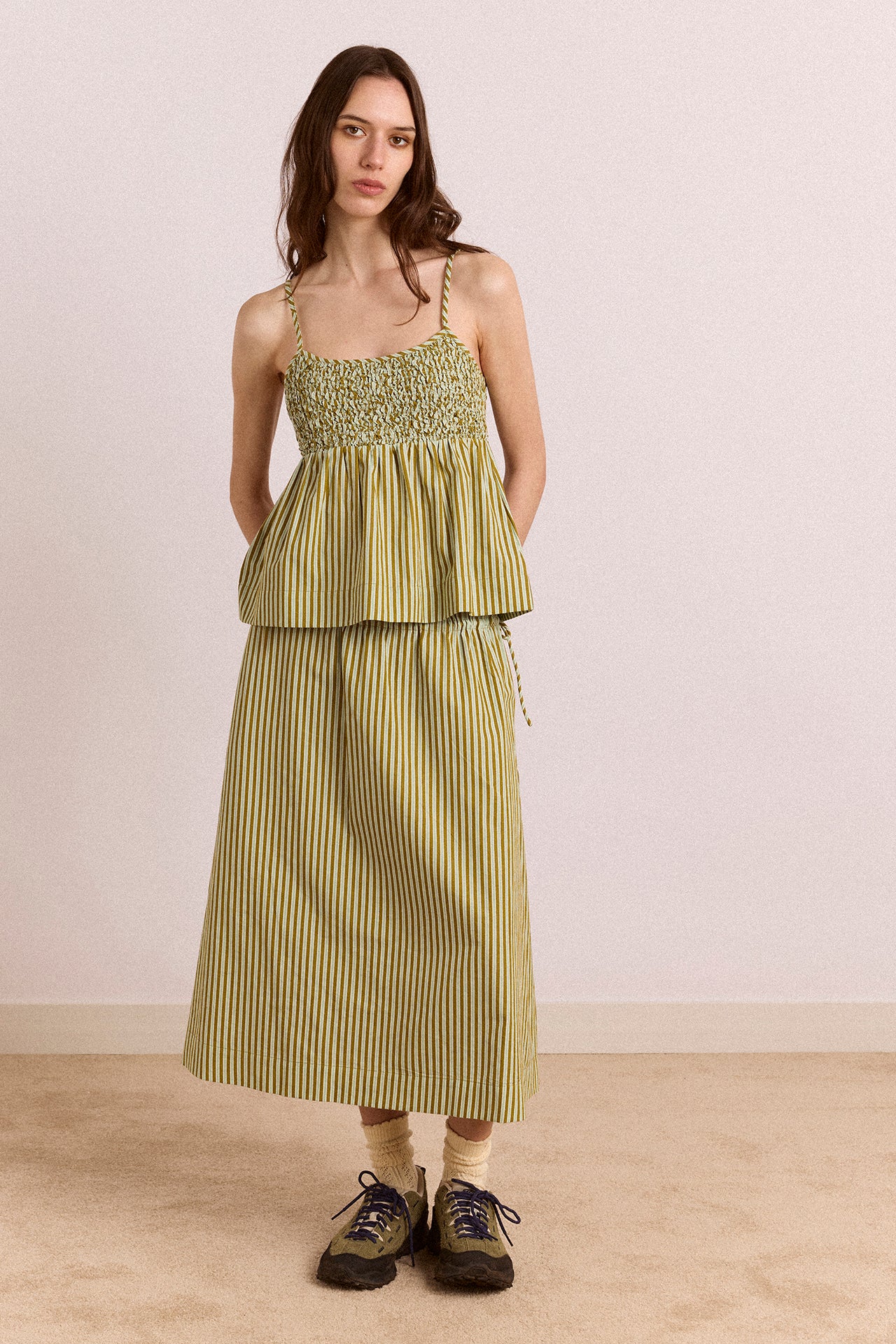Caspia Midi Skirt - Basil Stripe - Image 5
