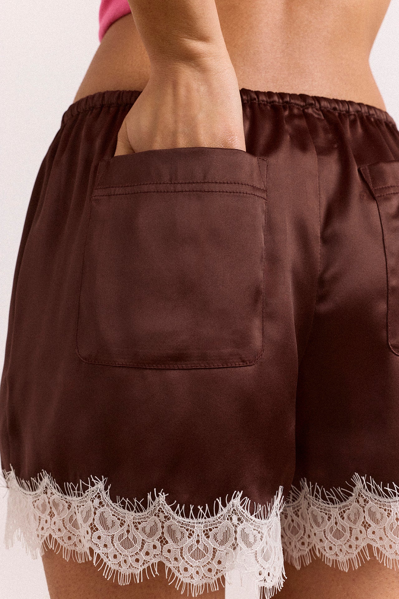 Charis Satin Lace Shorts - Choc - Image 7