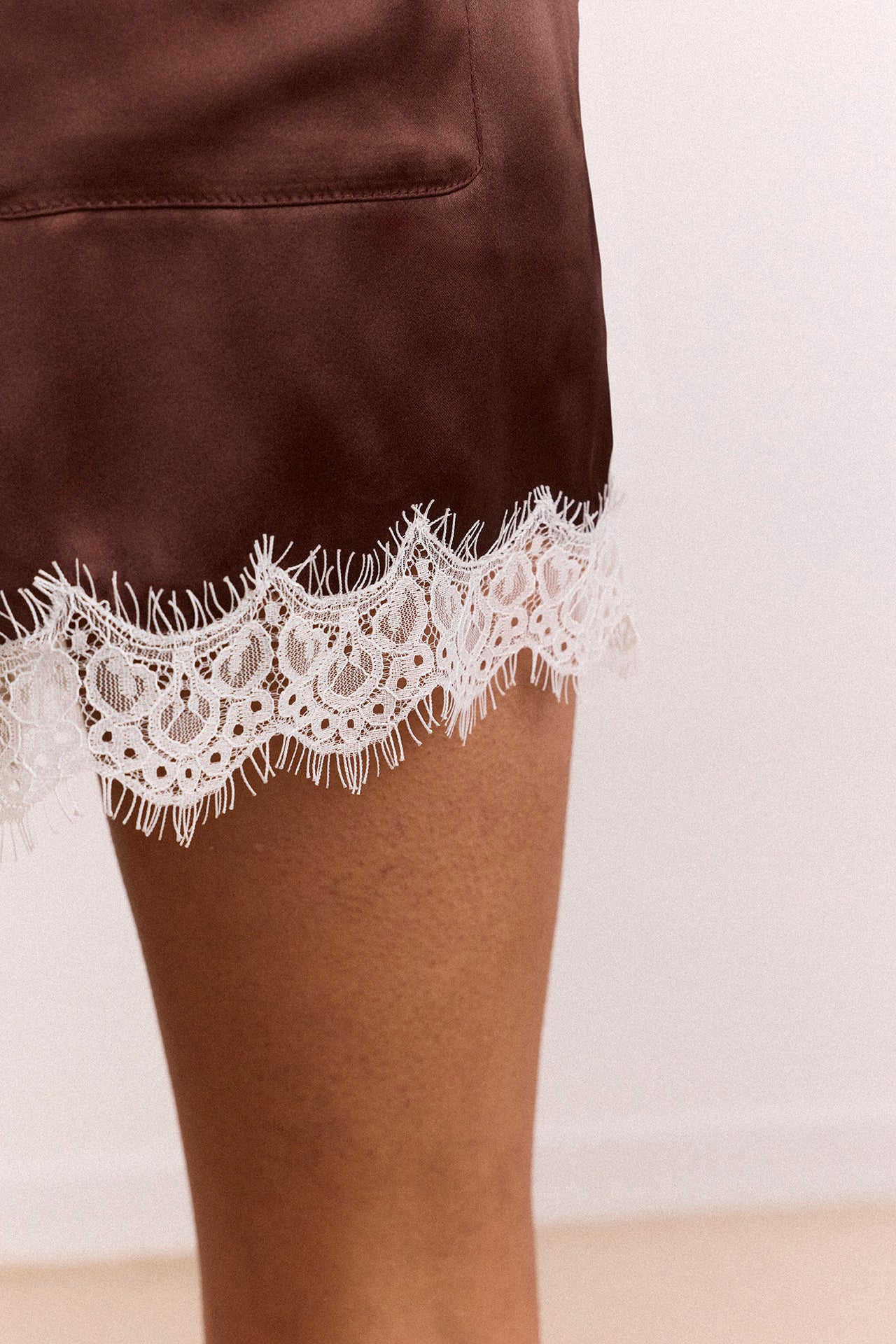 Charis Satin Lace Shorts - Choc - Image 9