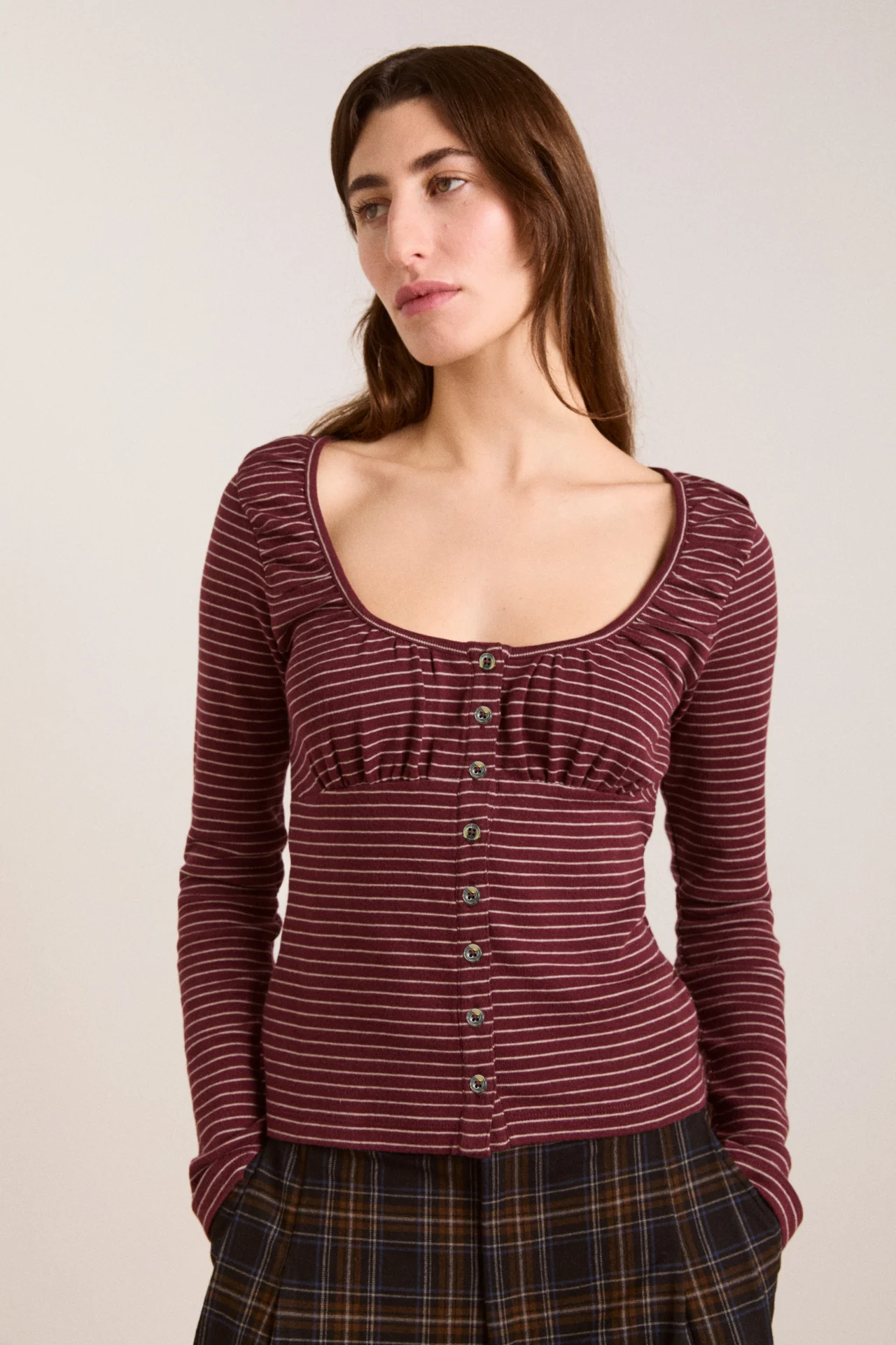 Darma Ls Top - Burg Stripe - Image 10