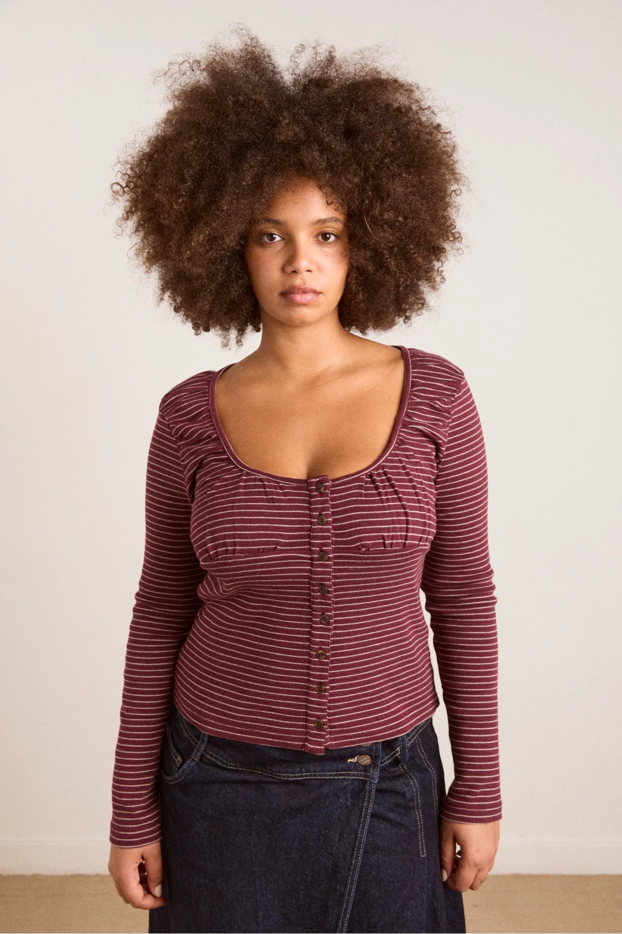 Darma Ls Top - Burg Stripe - Image 3