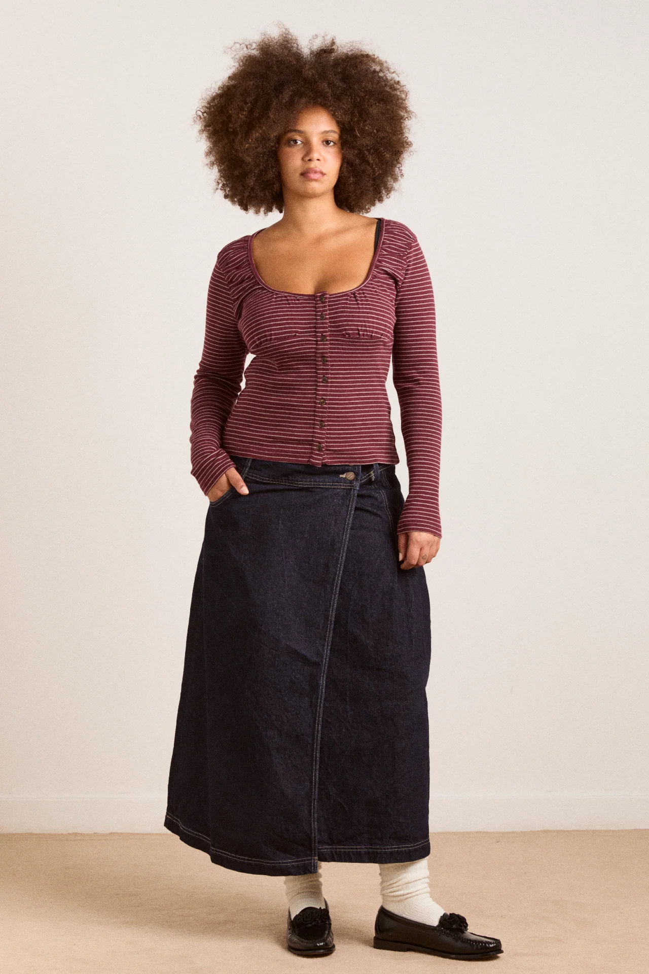 Darma Ls Top - Burg Stripe - Image 4