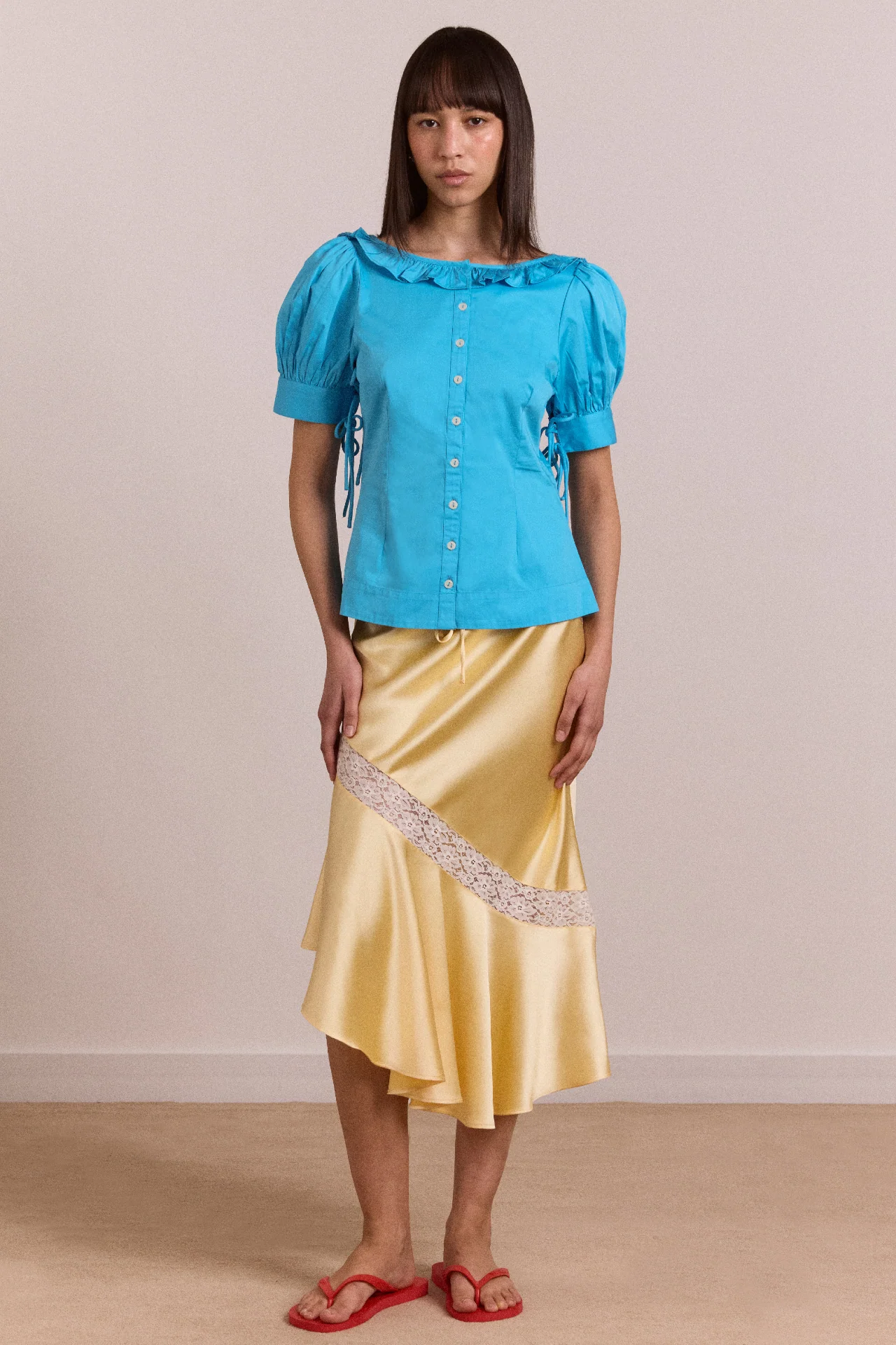 Delphia Satin Midi Skirt - Butter - Image 3