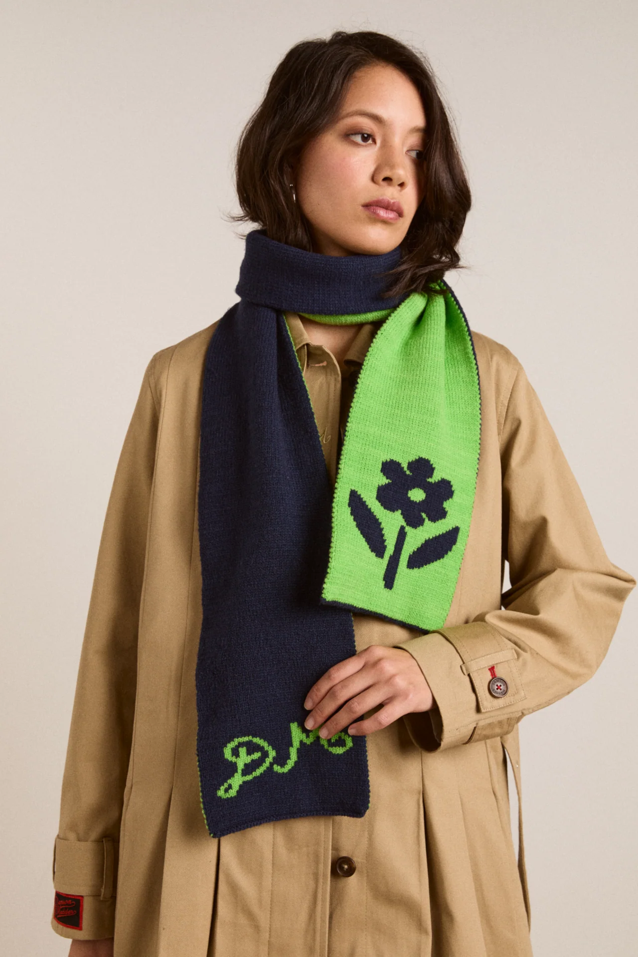 Dm Reversible Jacquard Scarf - Lime & Blue - Image 3
