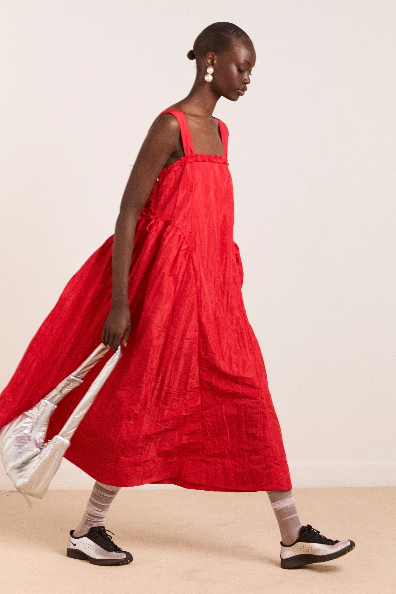 Elina Midi Dress Red Tafetta - Image 3