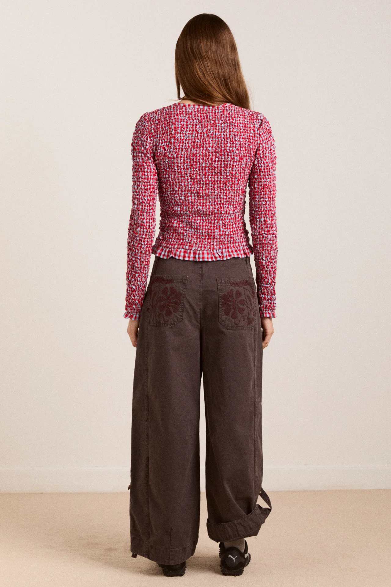 Elliana Smocked Cardi - Blue & Red Gingham - Image 5