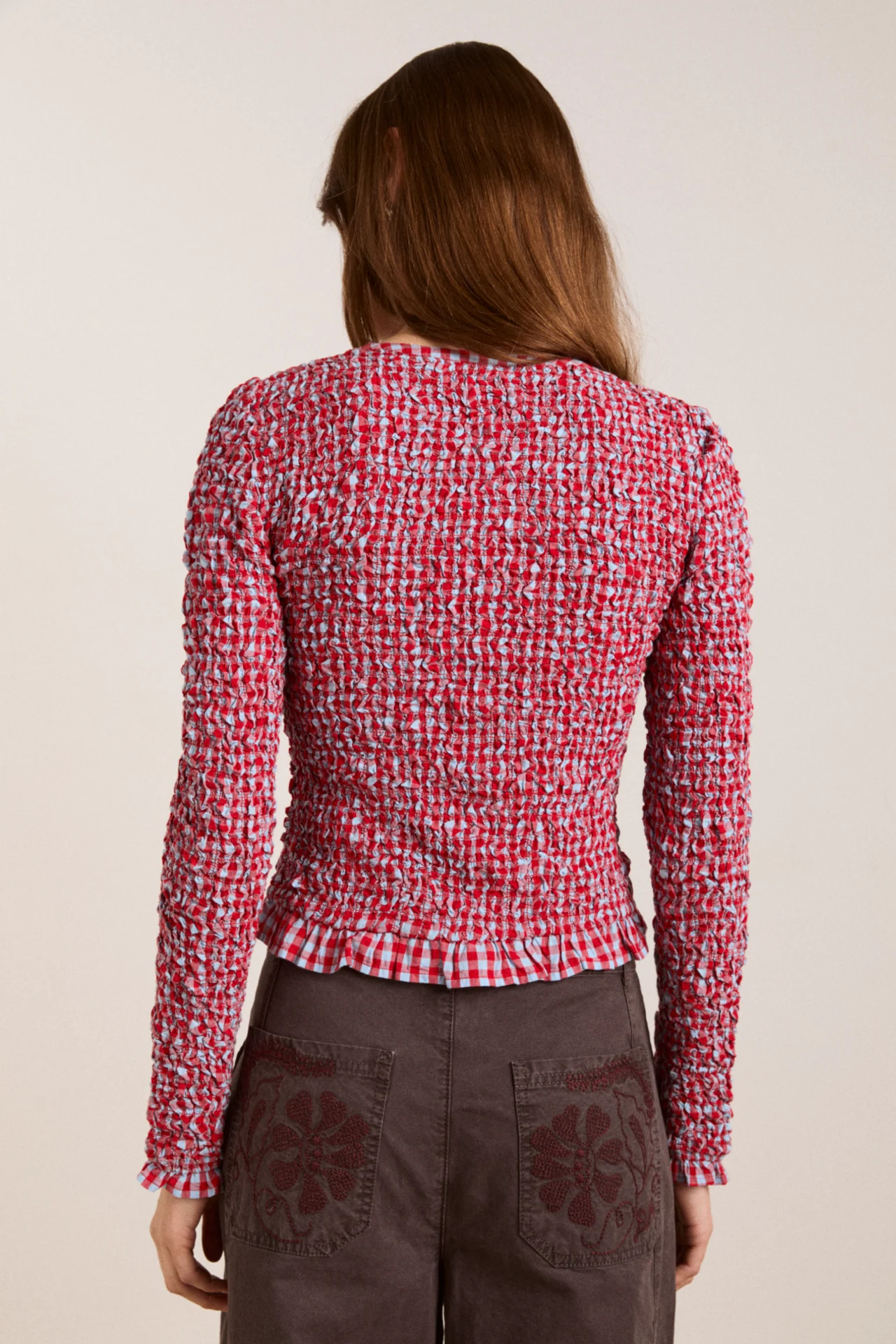 Elliana Smocked Cardi - Blue & Red Gingham - Image 7