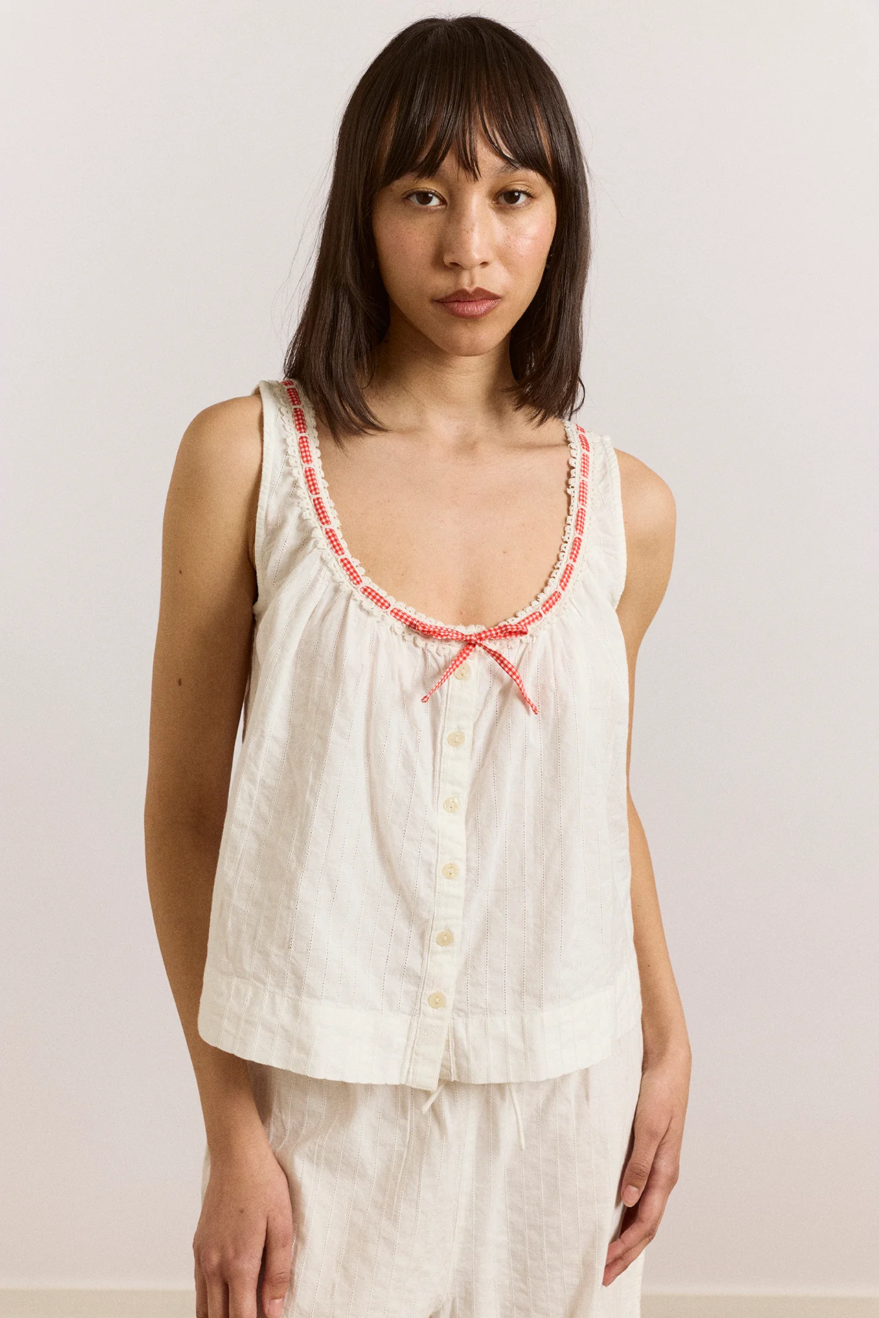 Elodie Cami - White With Red Gingham Tie - Image 2