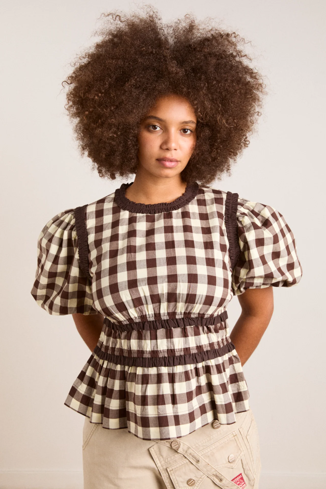 Everly Ruffle Blouse - Butter Gingham - Image 3