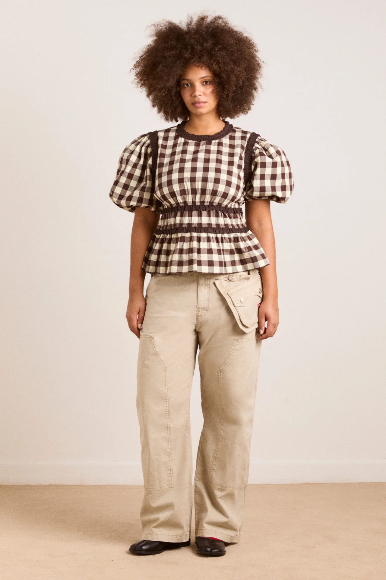 Everly Ruffle Blouse - Butter Gingham - Image 6