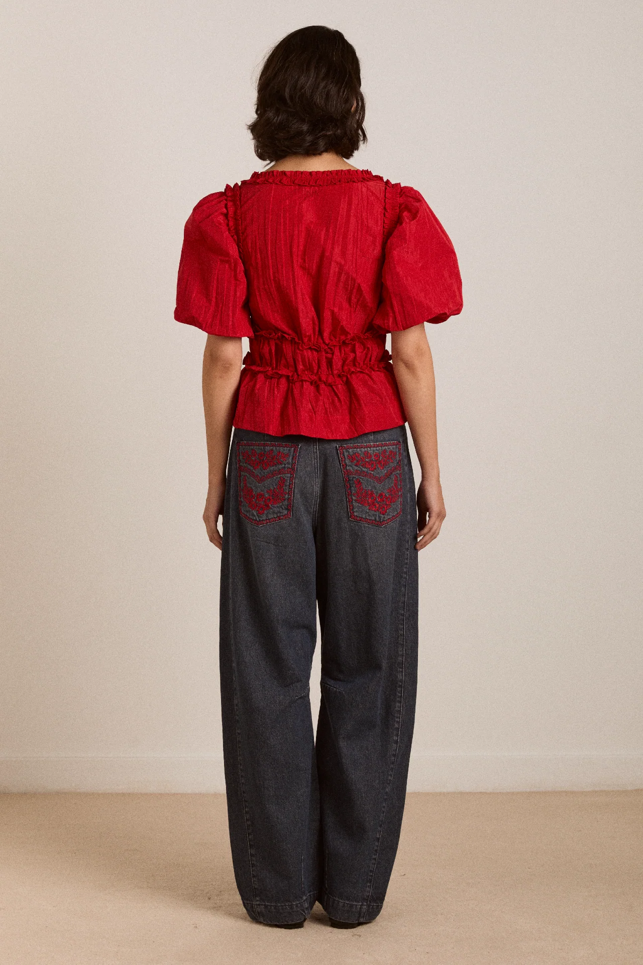 Everly Ruffle Blouse Red Tafetta - Image 4