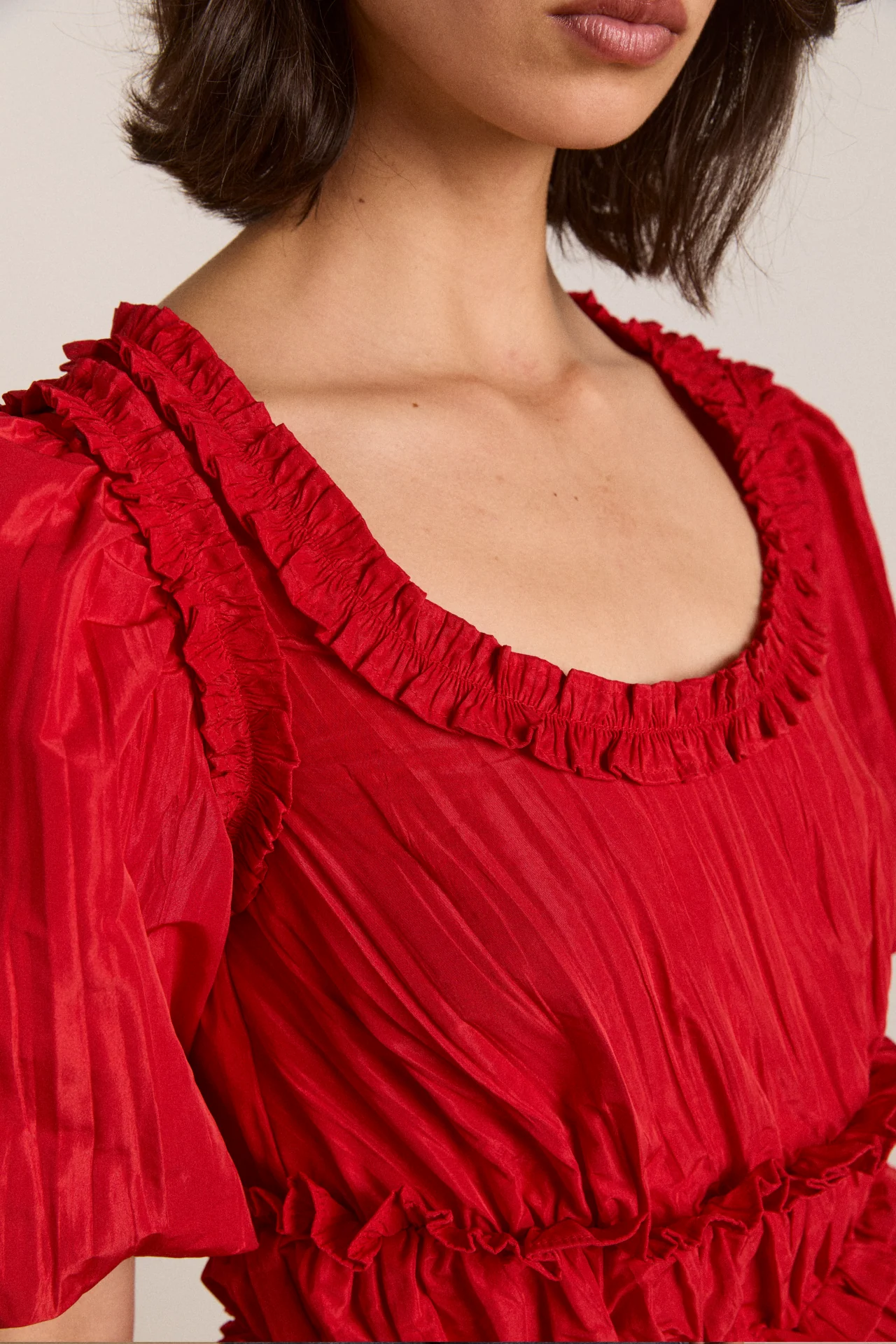 Everly Ruffle Blouse Red Tafetta - Image 5