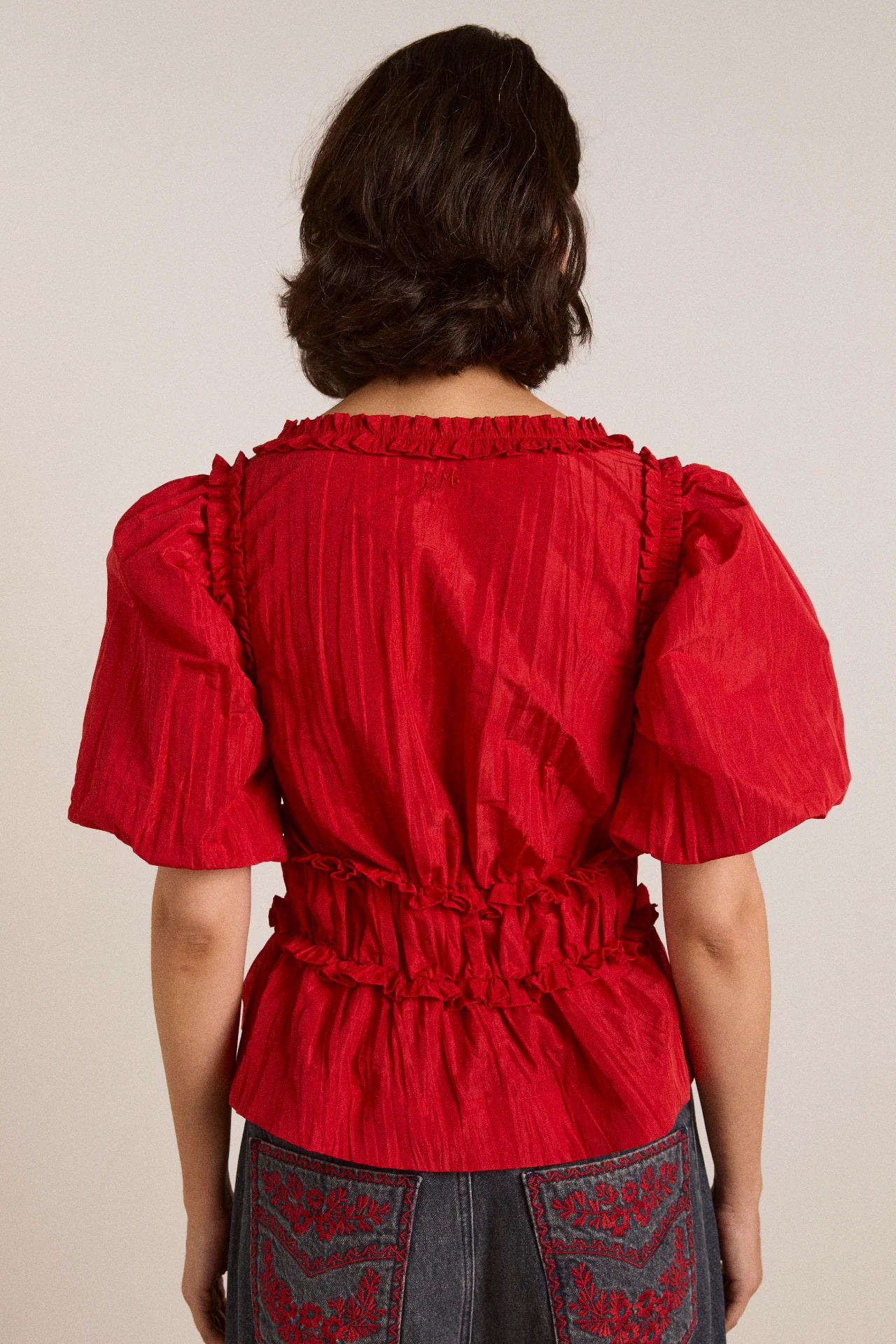 Everly Ruffle Blouse Red Tafetta - Image 7