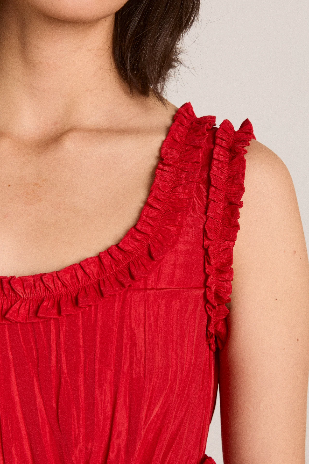 Everly Ruffle Blouse Red Tafetta - Image 8