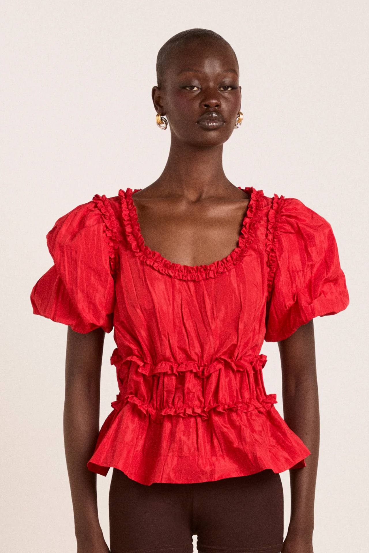 Everly Ruffle Blouse Red Tafetta - Image 9