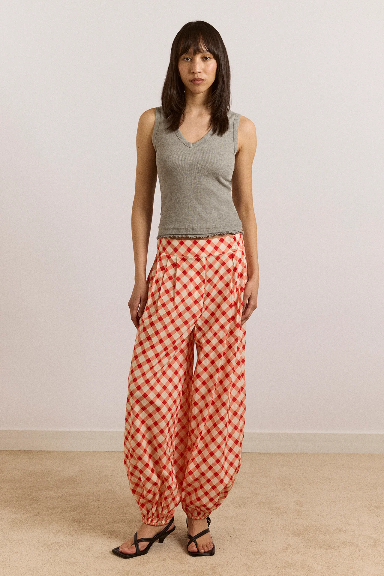 Fernanda Sheer Trousers - Red Gingham - Image 2
