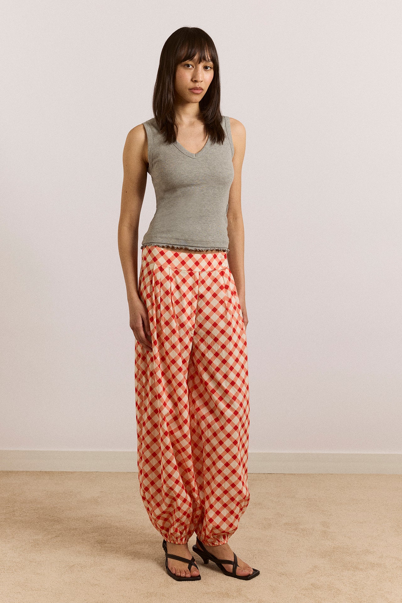 Fernanda Sheer Trousers - Red Gingham - Image 3