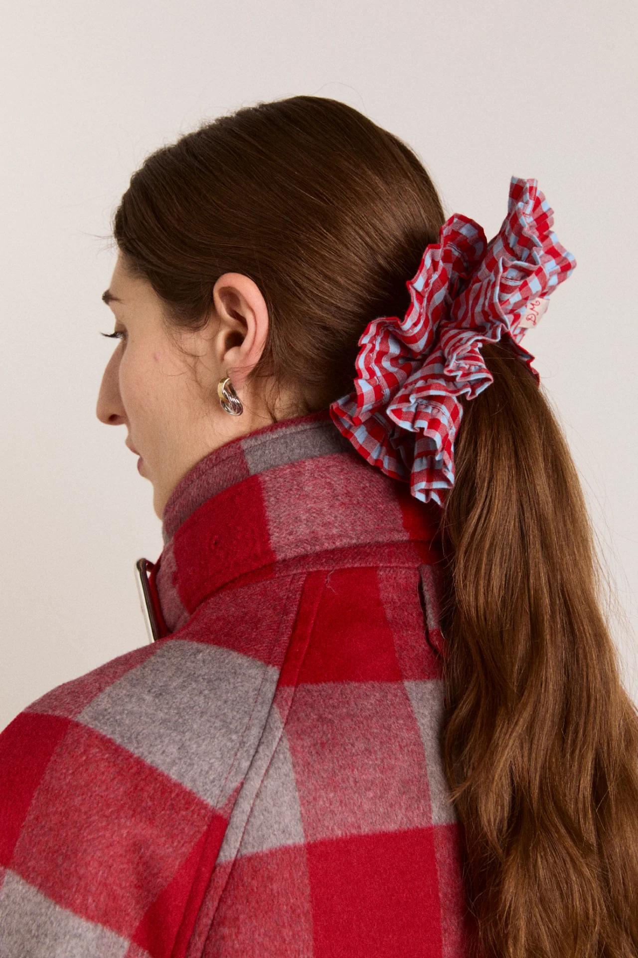 Frill Edge Scrunchie - Blue & Red Gingham - Image 3